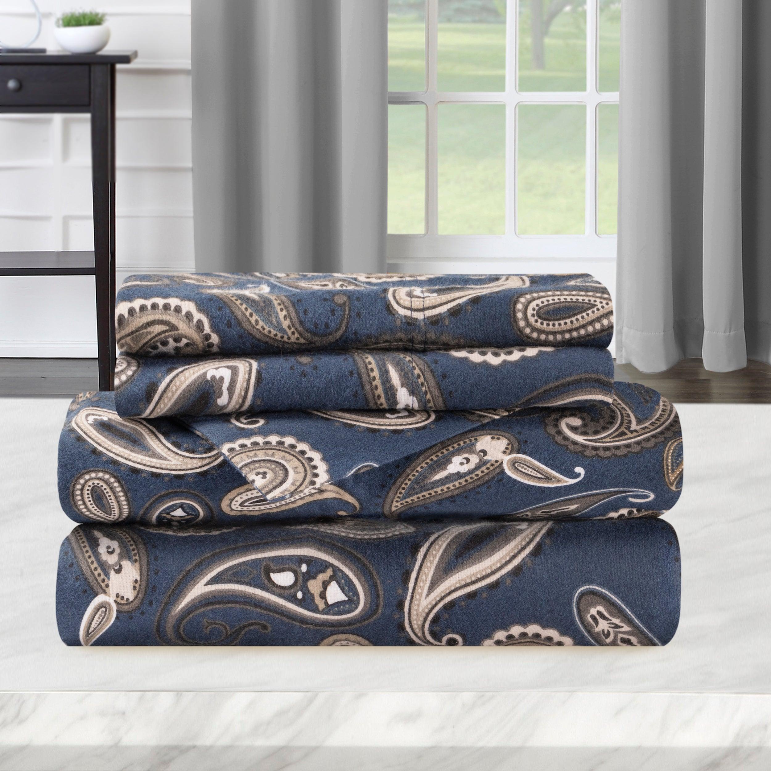 100% Cotton Flannel Bed Sheet Set Floral Paisley Deep Pocket - Sheet Set by Superior Brand