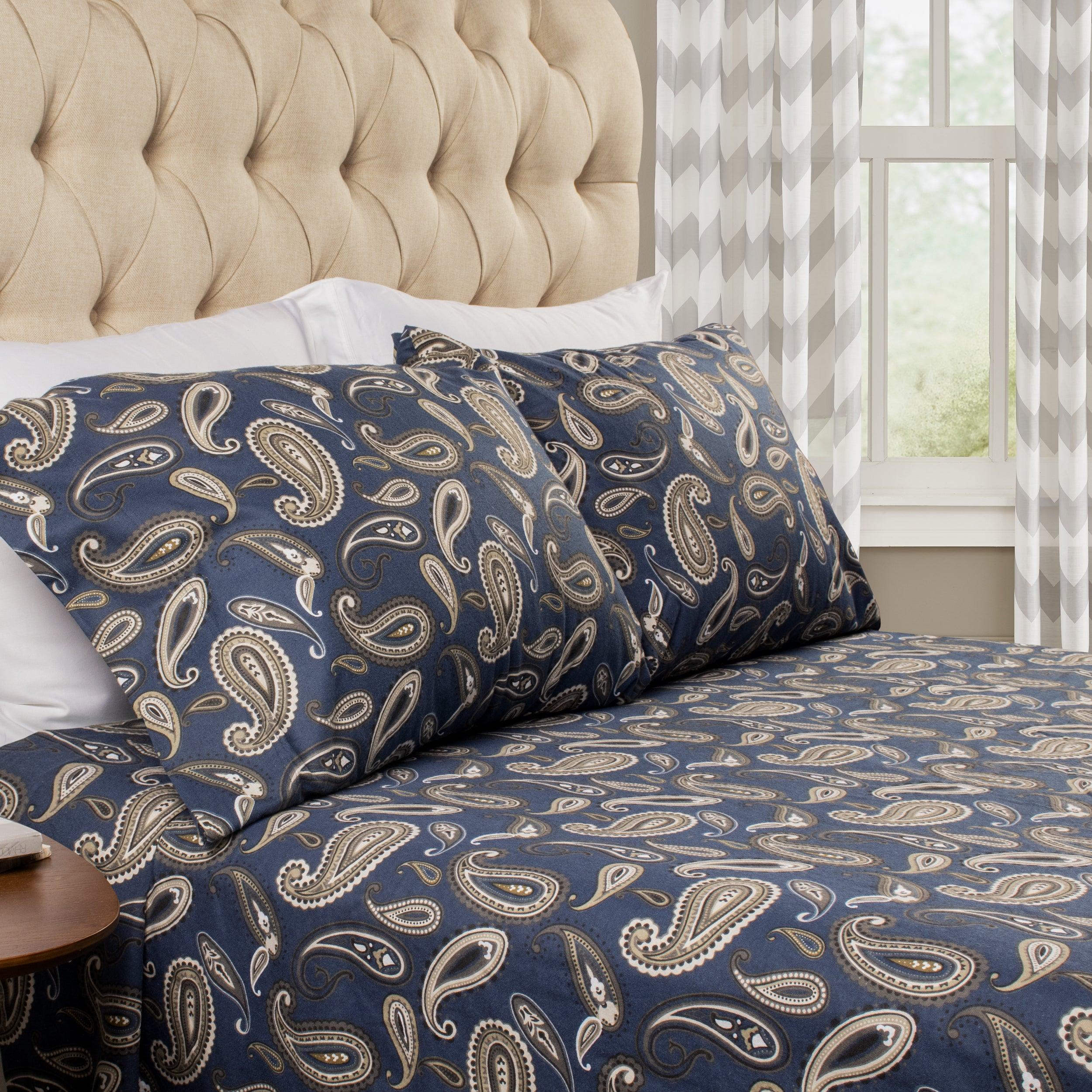 100% Cotton Flannel Bed Sheet Set Floral Paisley Deep Pocket - Sheet Set by Superior Brand