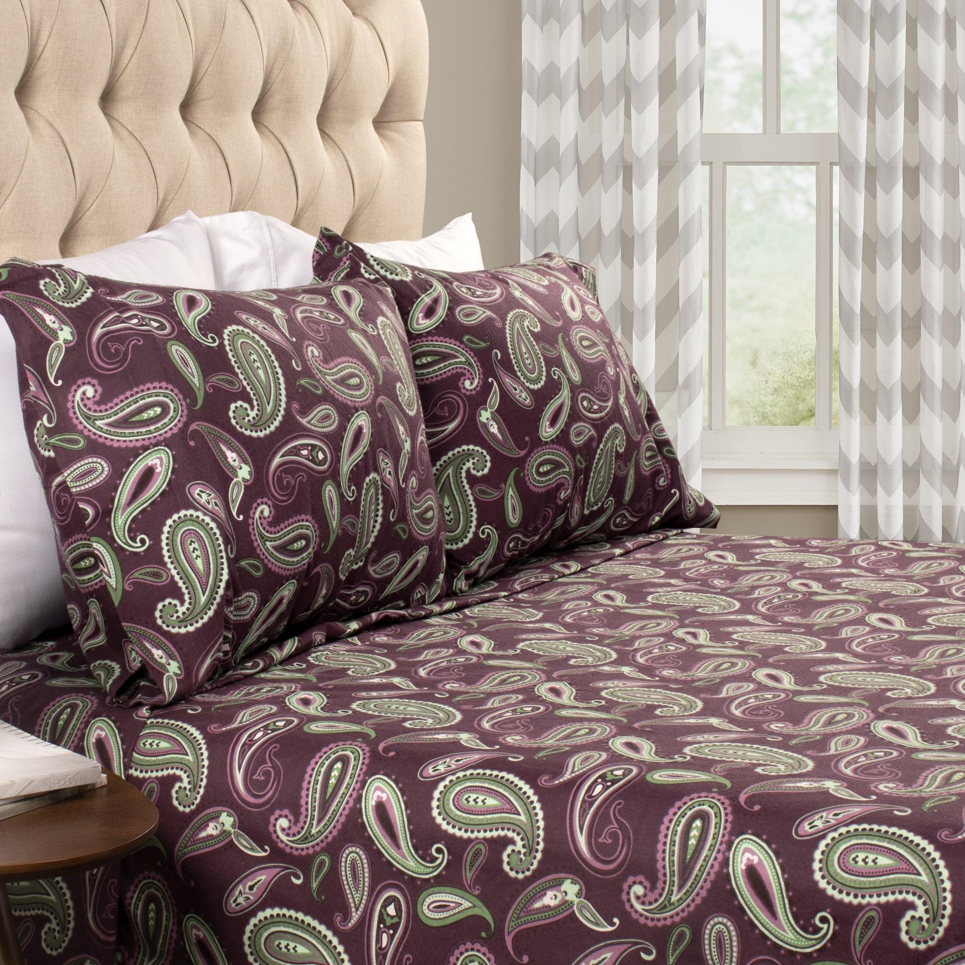 100% Cotton Flannel Bed Sheet Set Floral Paisley Deep Pocket - Sheet Set by Superior Brand