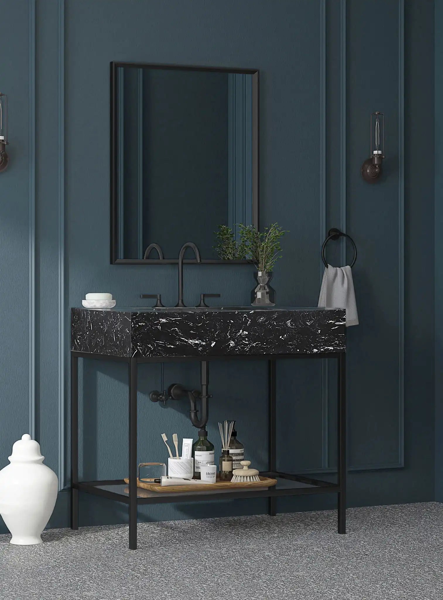 Marmo - Engineered Marble Bathroom Vanity With Black Base