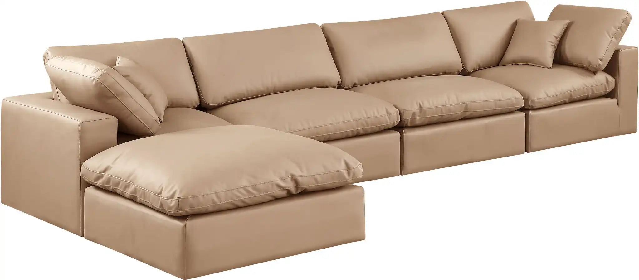 Comfy - 5 Piece Faux Leather Modular Sectional With Chaise - Tan