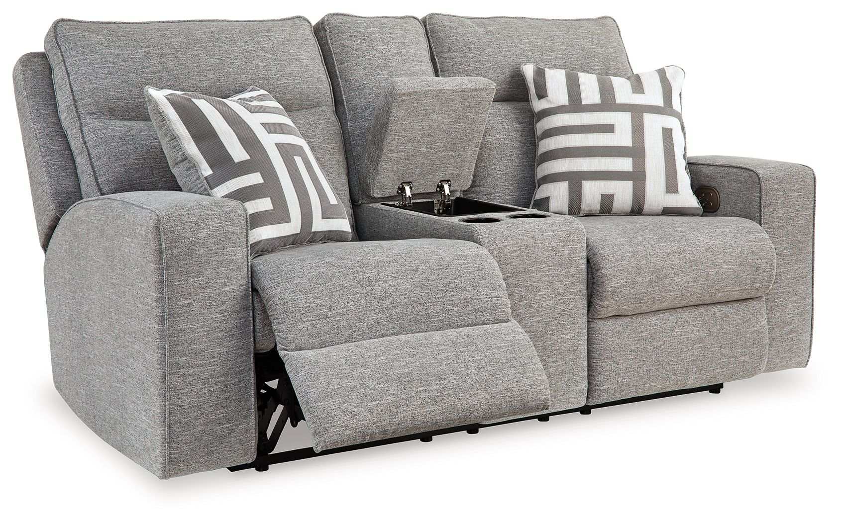 Biscoe - Power Reclining Loveseat With Console /Adj Headrest - Pewter - Best Buy Furniture