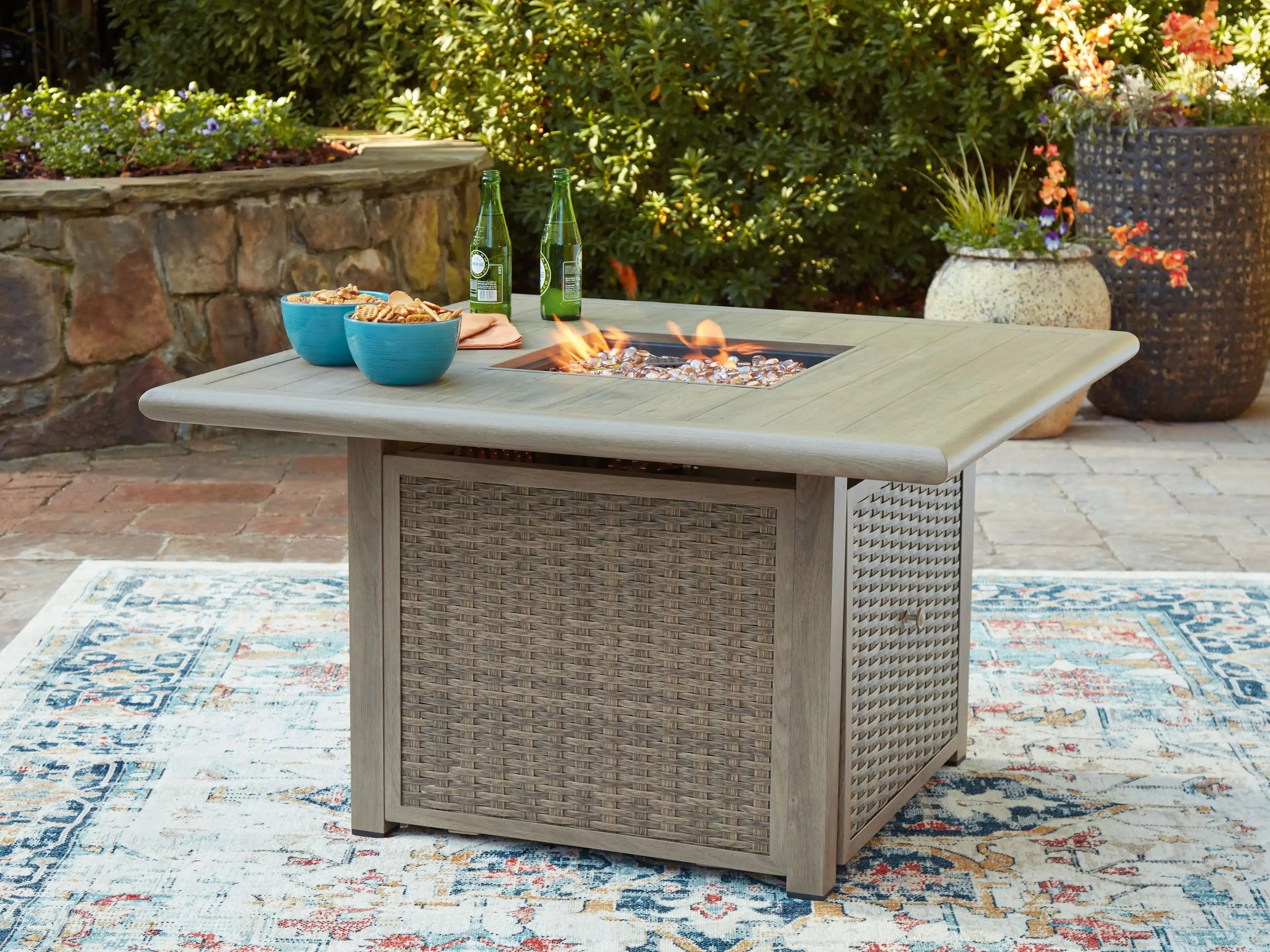 Cliff Trails - Square Fire Pit Table - Beige - Best Buy Furniture