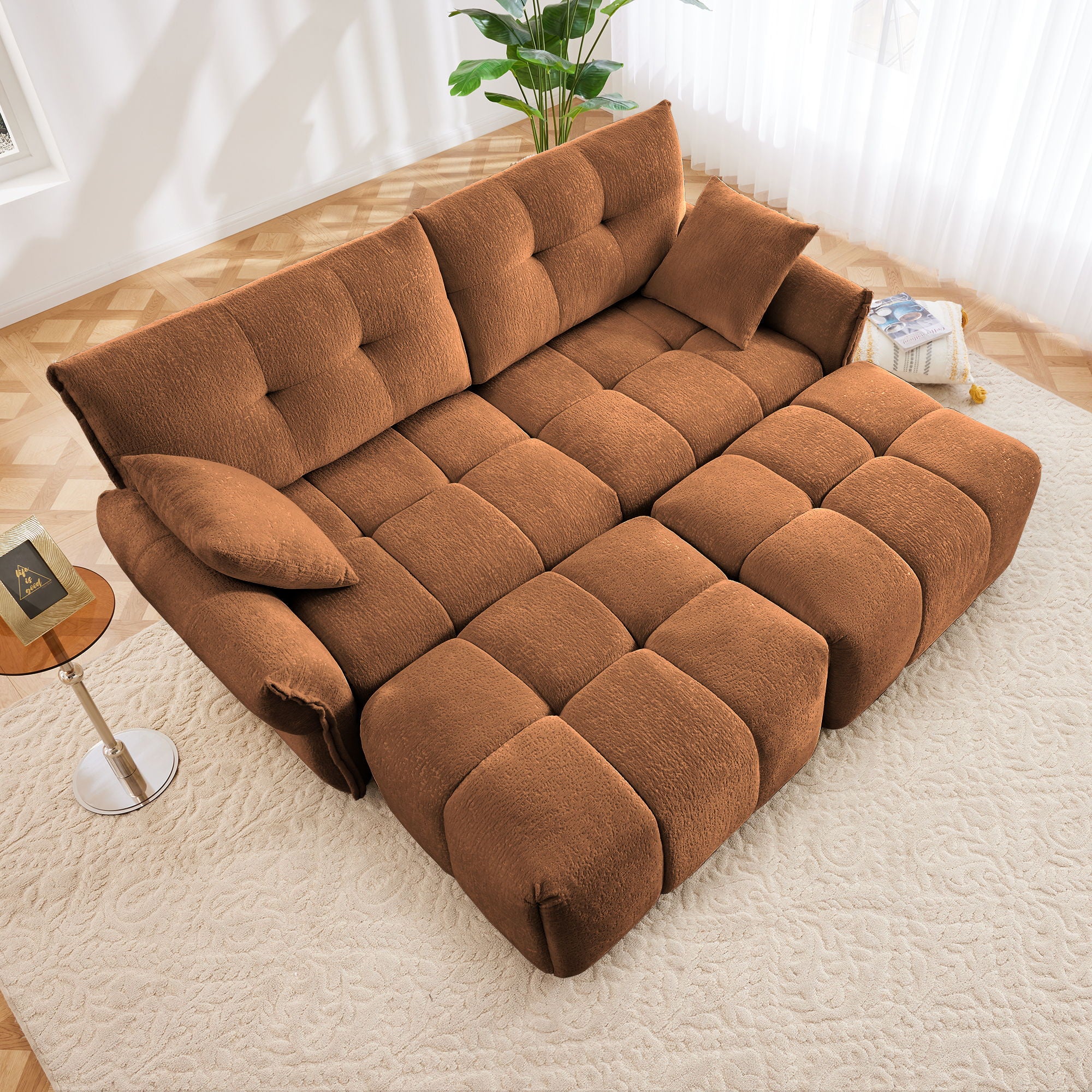 Sofa Set With Ottoman And Pillows, Textured, High Resilience Cushions