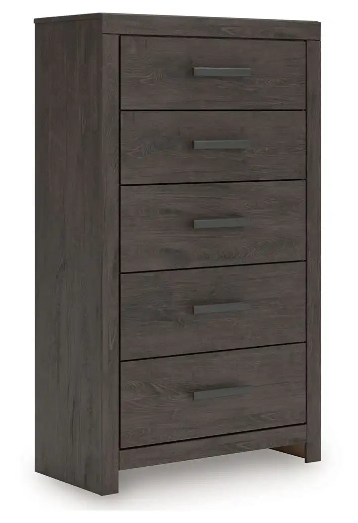 Prendonea - Five Drawer Chest - Charcoal - Best Buy Furniture
