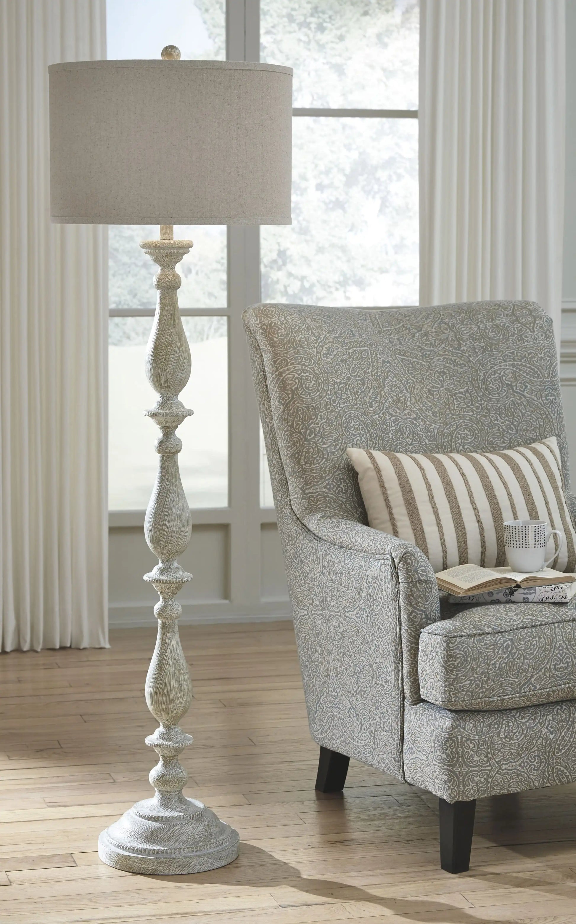 Bernadate - Poly Floor Lamp - Whitewash - Best Buy Furniture