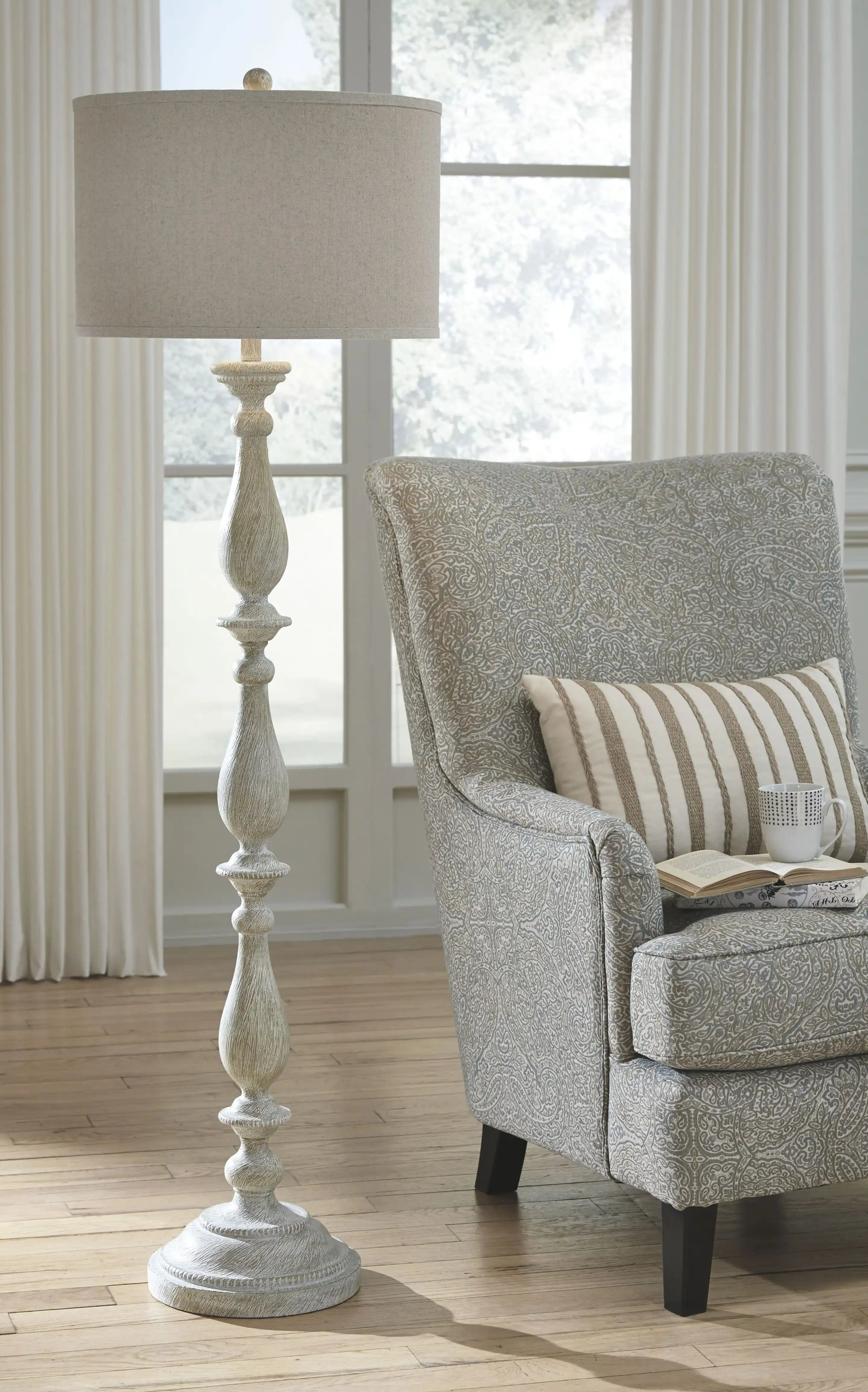 Bernadate - Poly Floor Lamp - Whitewash - Best Buy Furniture