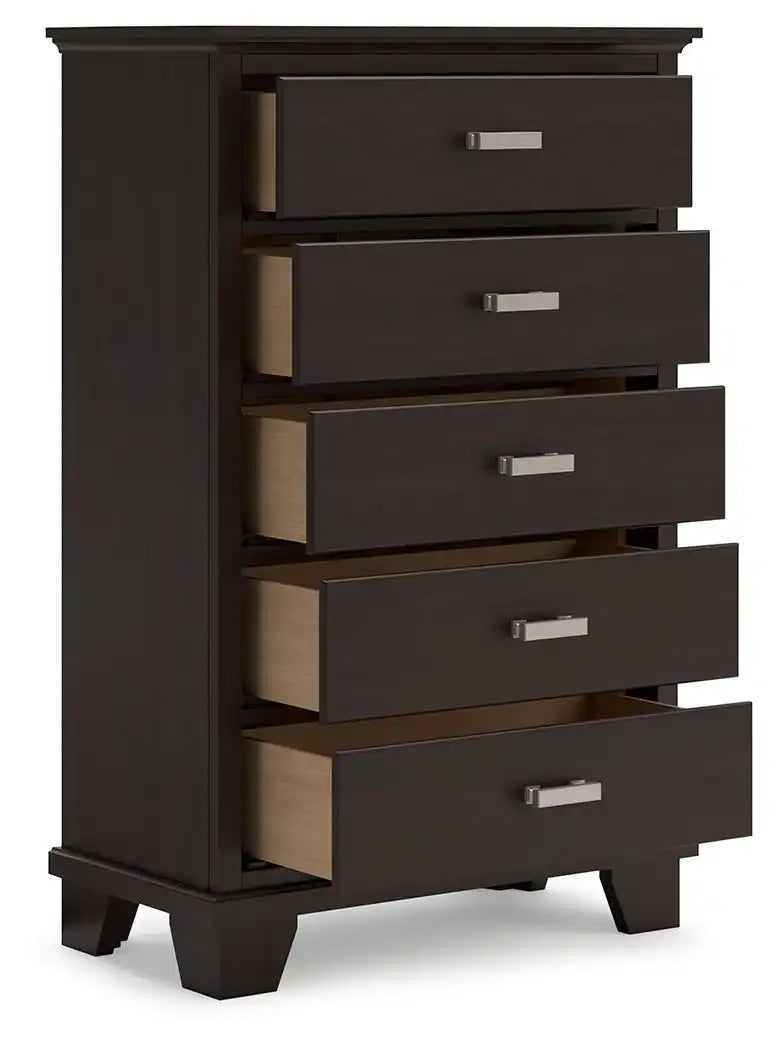 Covetown - Five Drawer Chest - Dark Brown - Best Buy Furniture