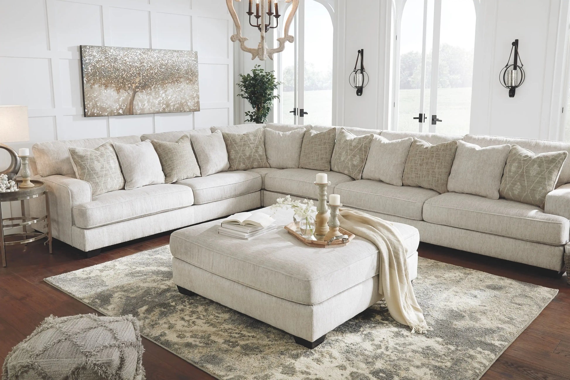 Rawcliffe - Oversized Accent Ottoman - Parchment - Best Buy Furniture