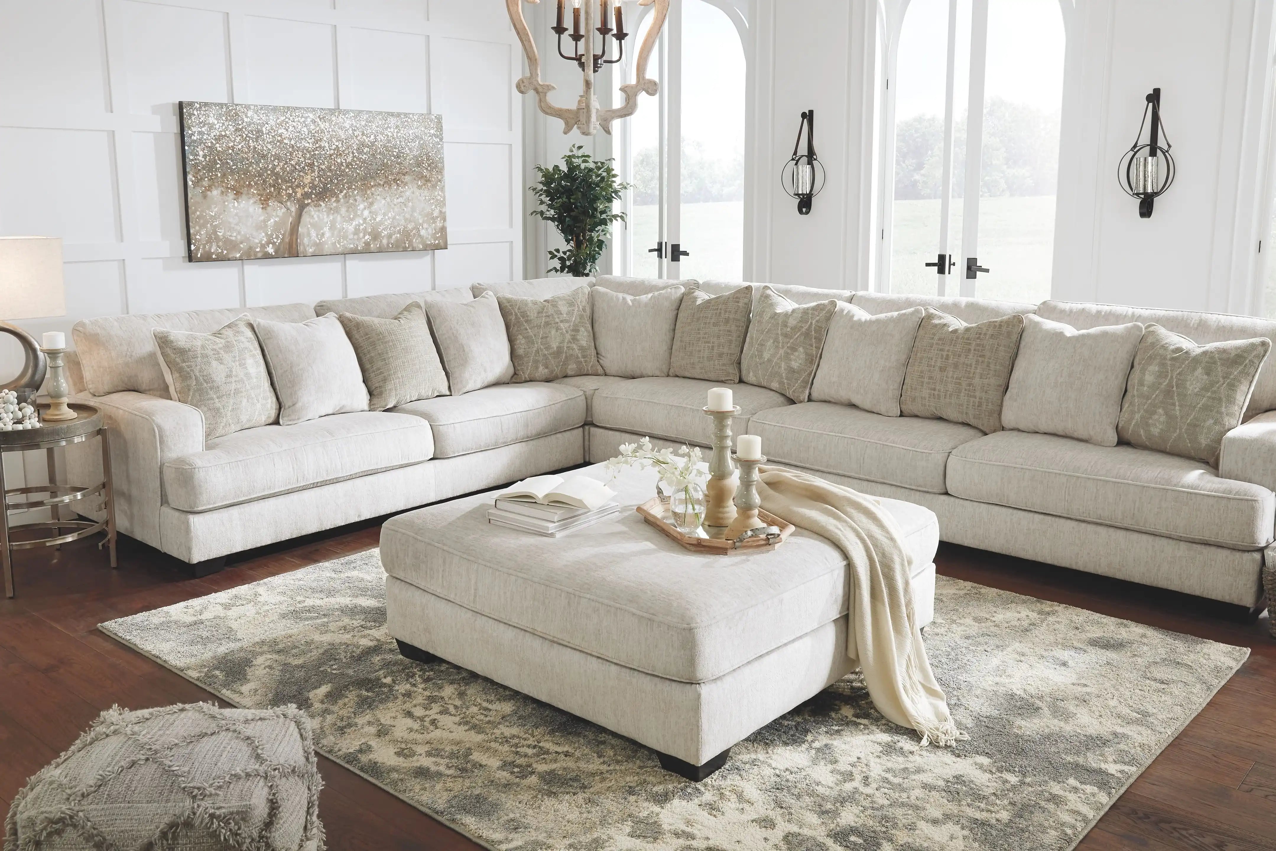 Rawcliffe - Oversized Accent Ottoman - Parchment - Best Buy Furniture