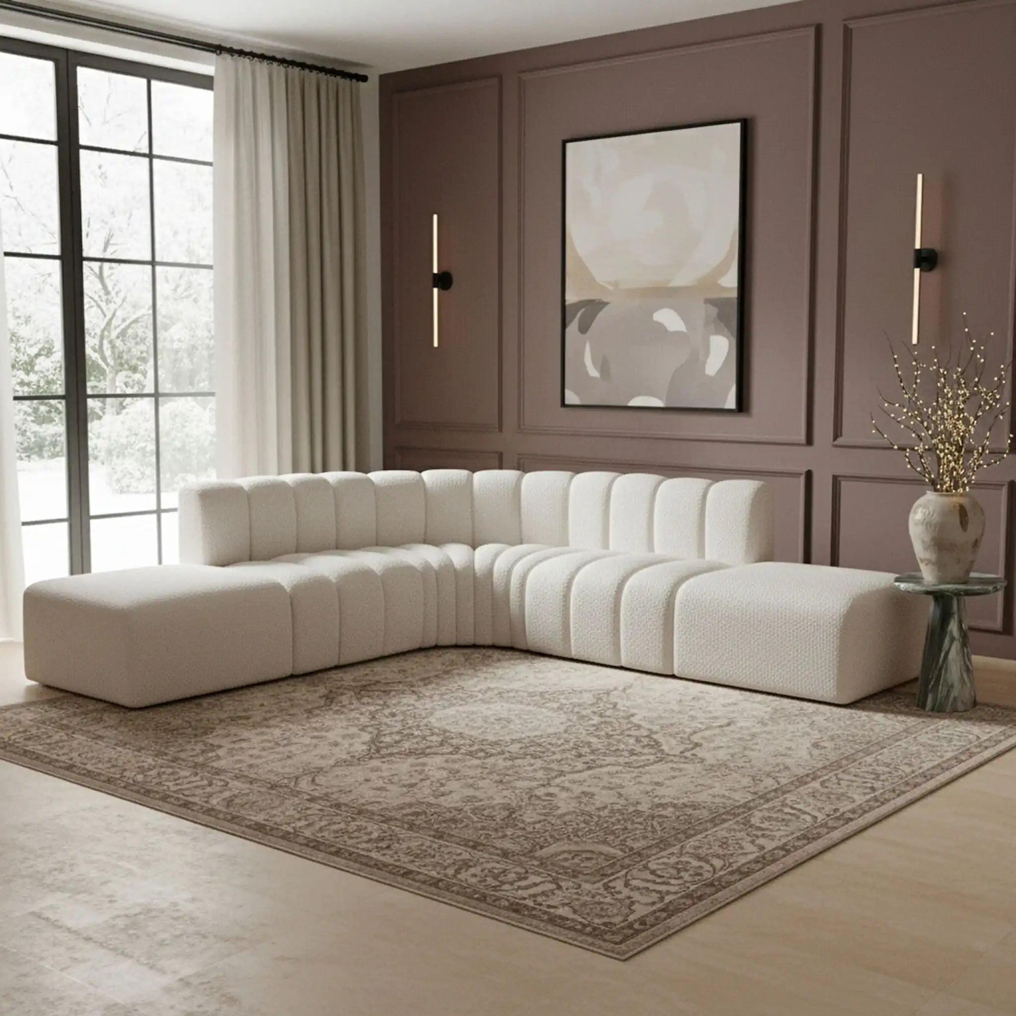 Arc - Boucle Fabric 6 Piece Corner Modular Sofa