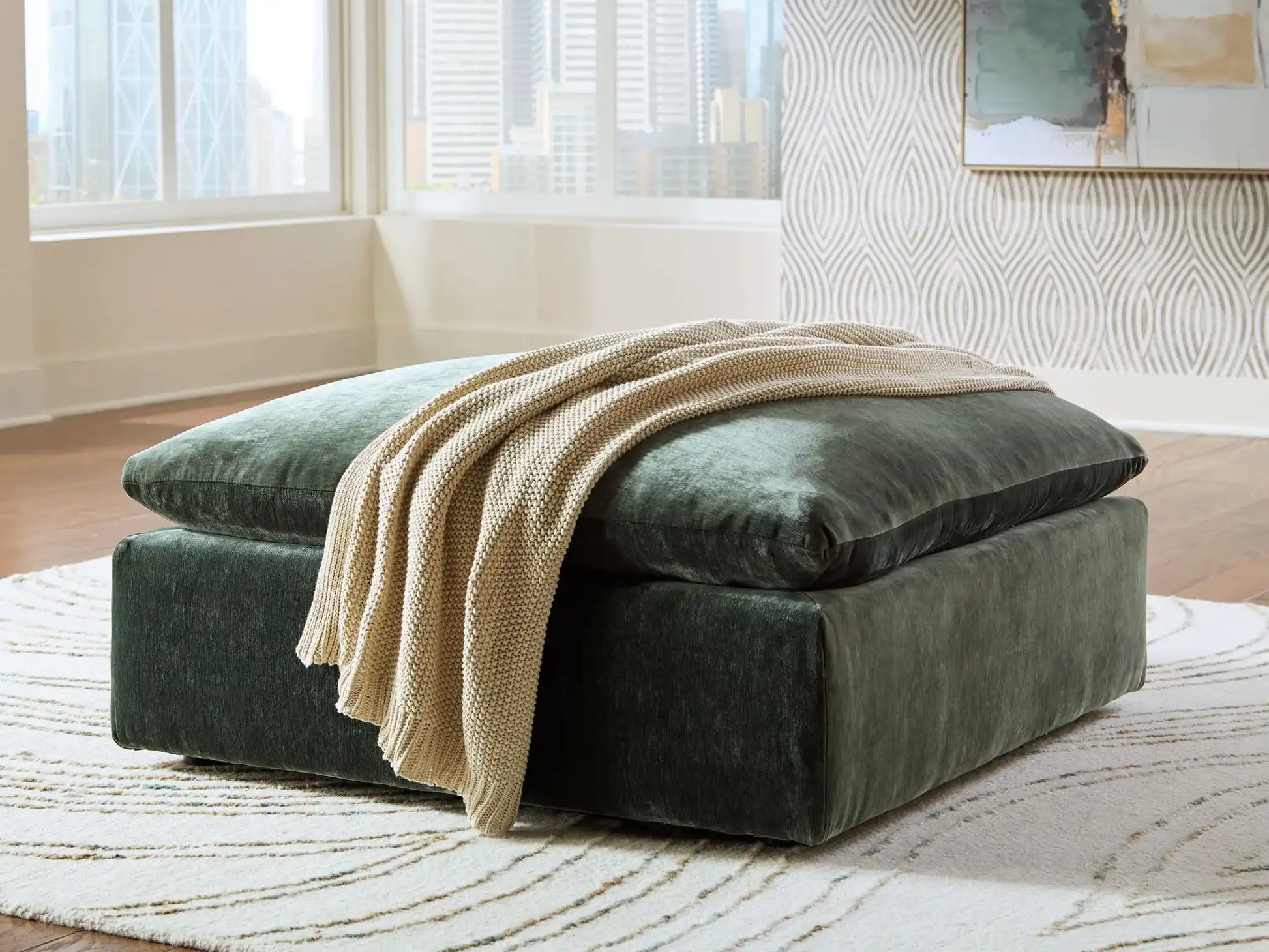 Carriage View - Oversized Accent Ottoman - Jade - Best Buy Furniture