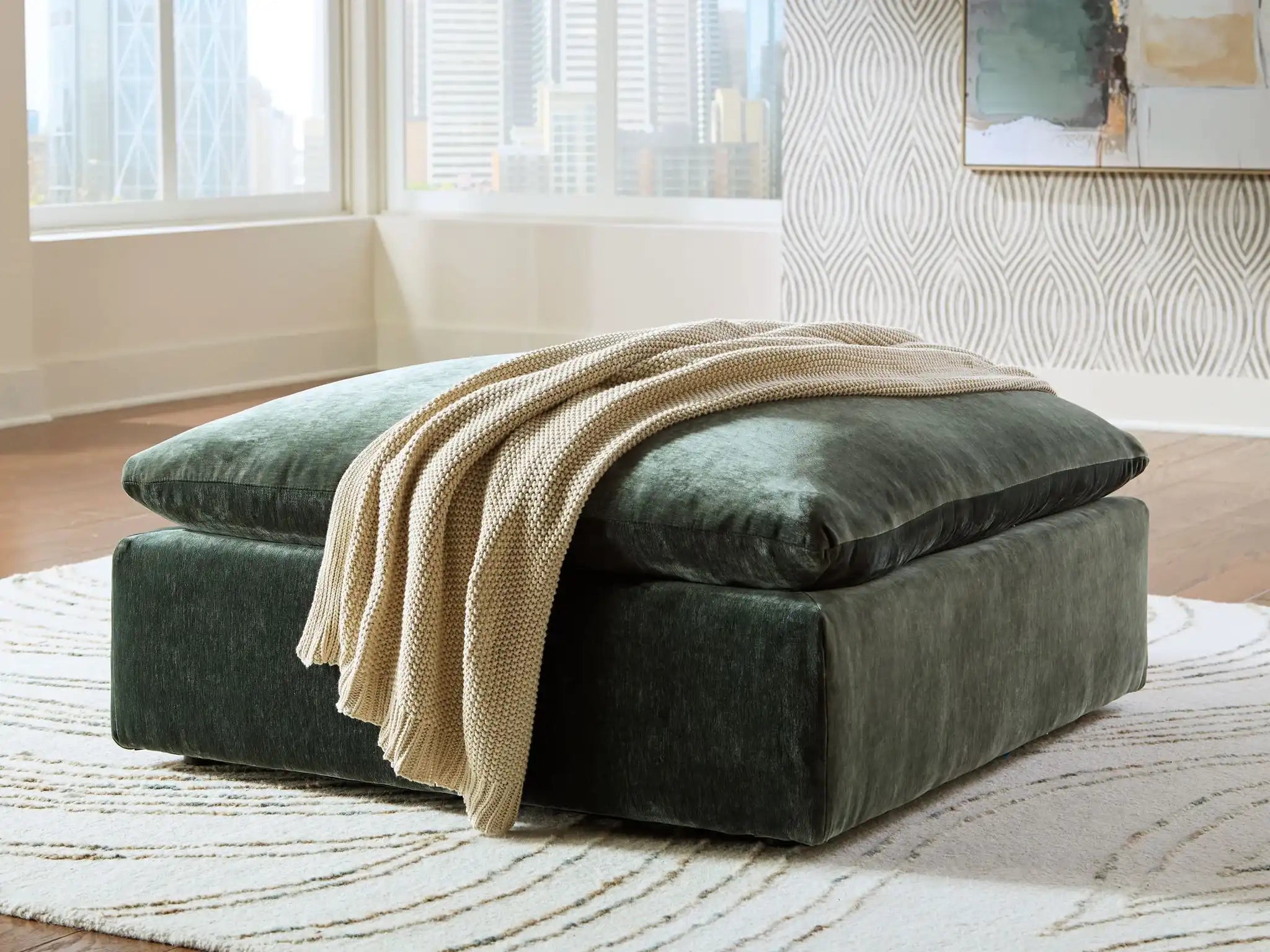 Carriage View - Oversized Accent Ottoman - Jade - Best Buy Furniture