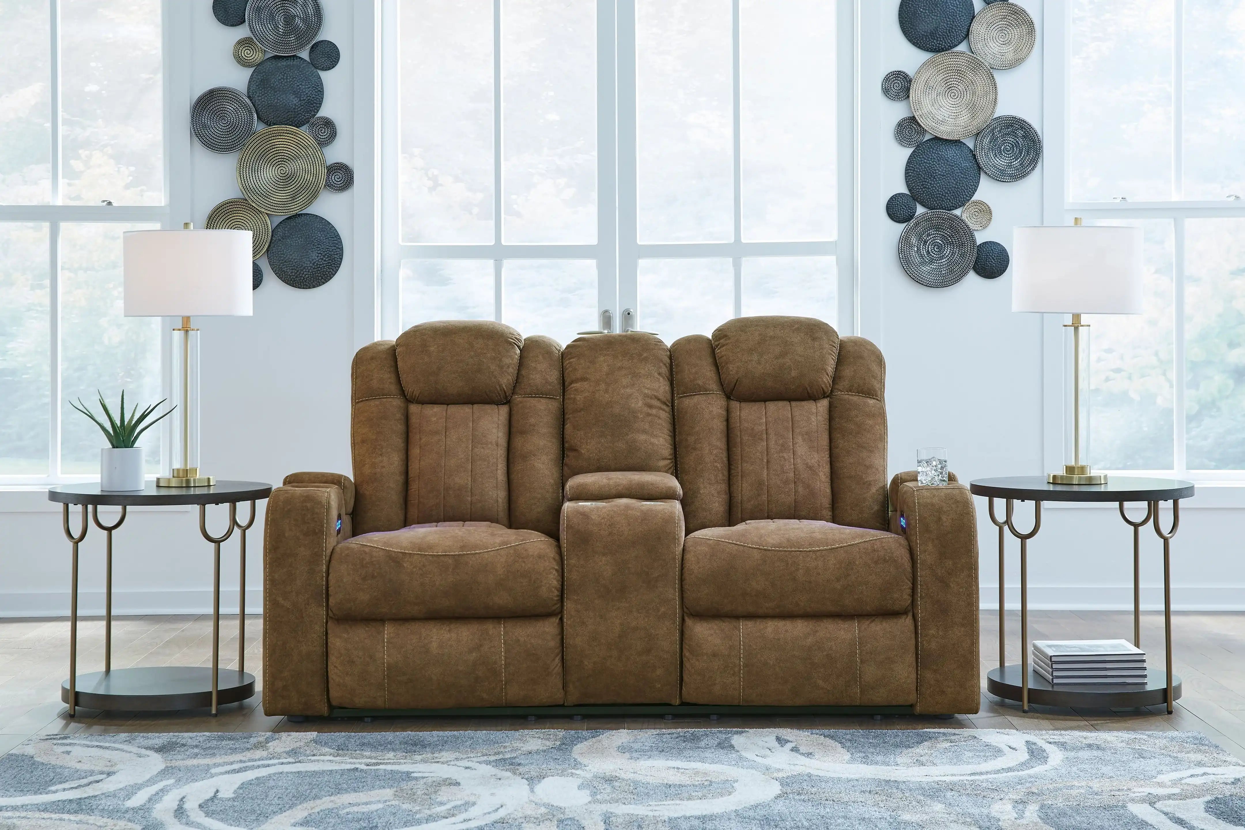 Wolfridge - Power Reclining Loveseat With Console /Adj Hdrst - Brindle - Best Buy Furniture
