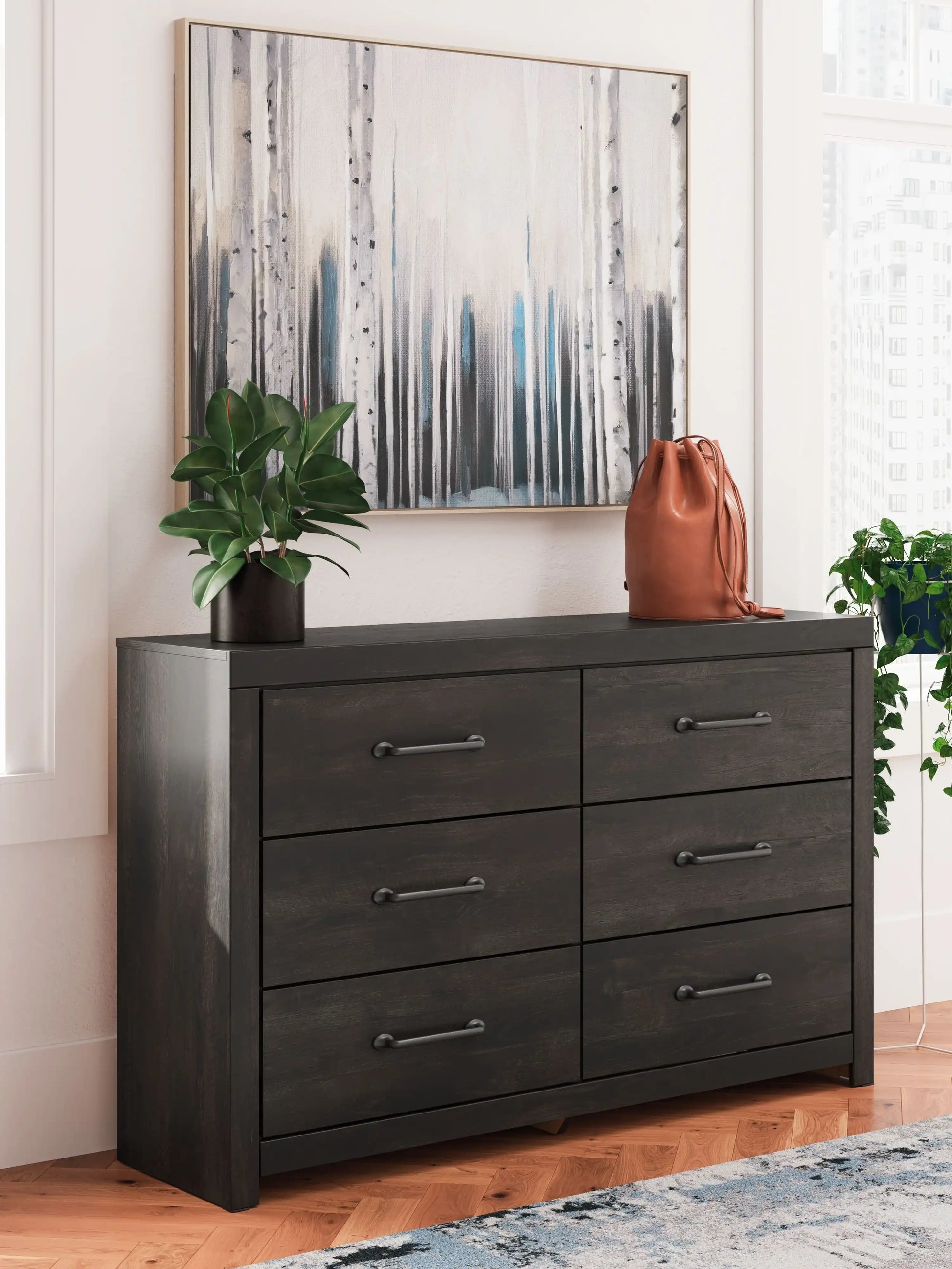 Hollivern - Six Drawer Dresser - Dark Gray - Best Buy Furniture