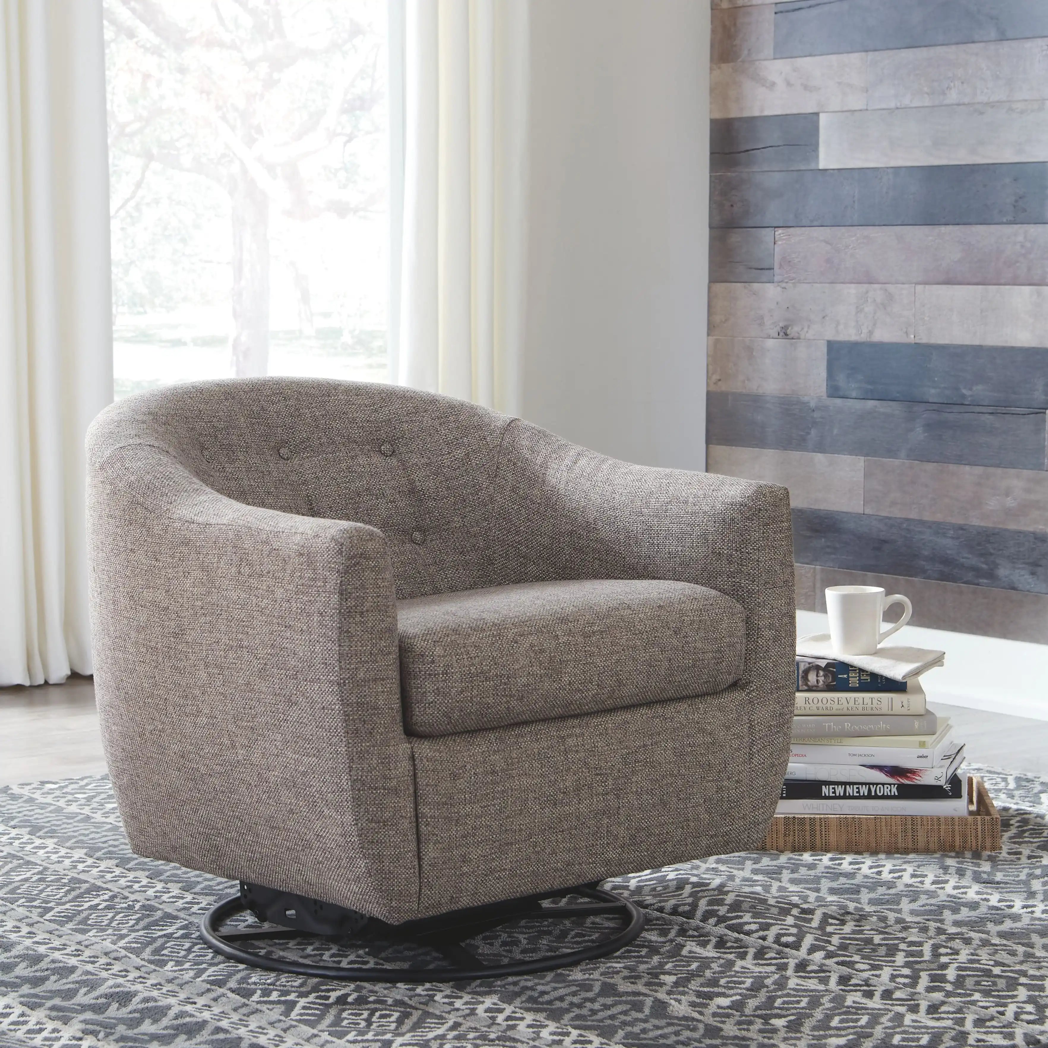 Upshur - Swivel Glider Accent Chair - Taupe - Best Buy Furniture