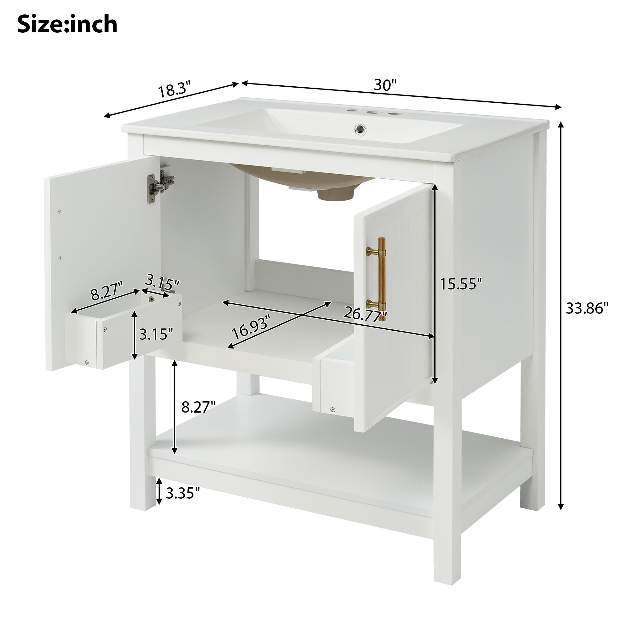 Elegant Bathroom Vanity With Ceramic Sink And Versatile Storage