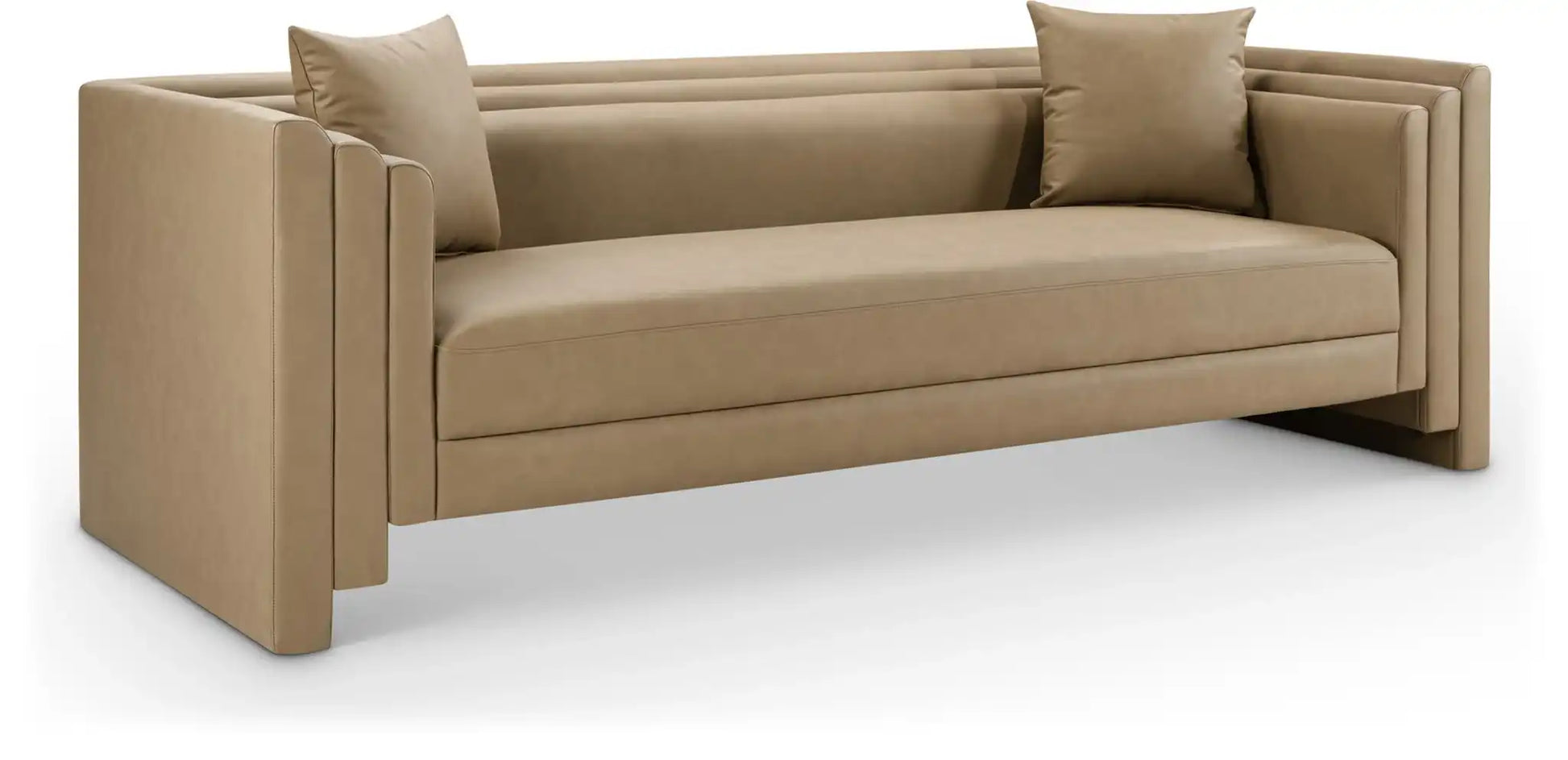 Everett - Vegan Leather 88.5" Upholstered Sofa - Tan - Best Buy Furniture
