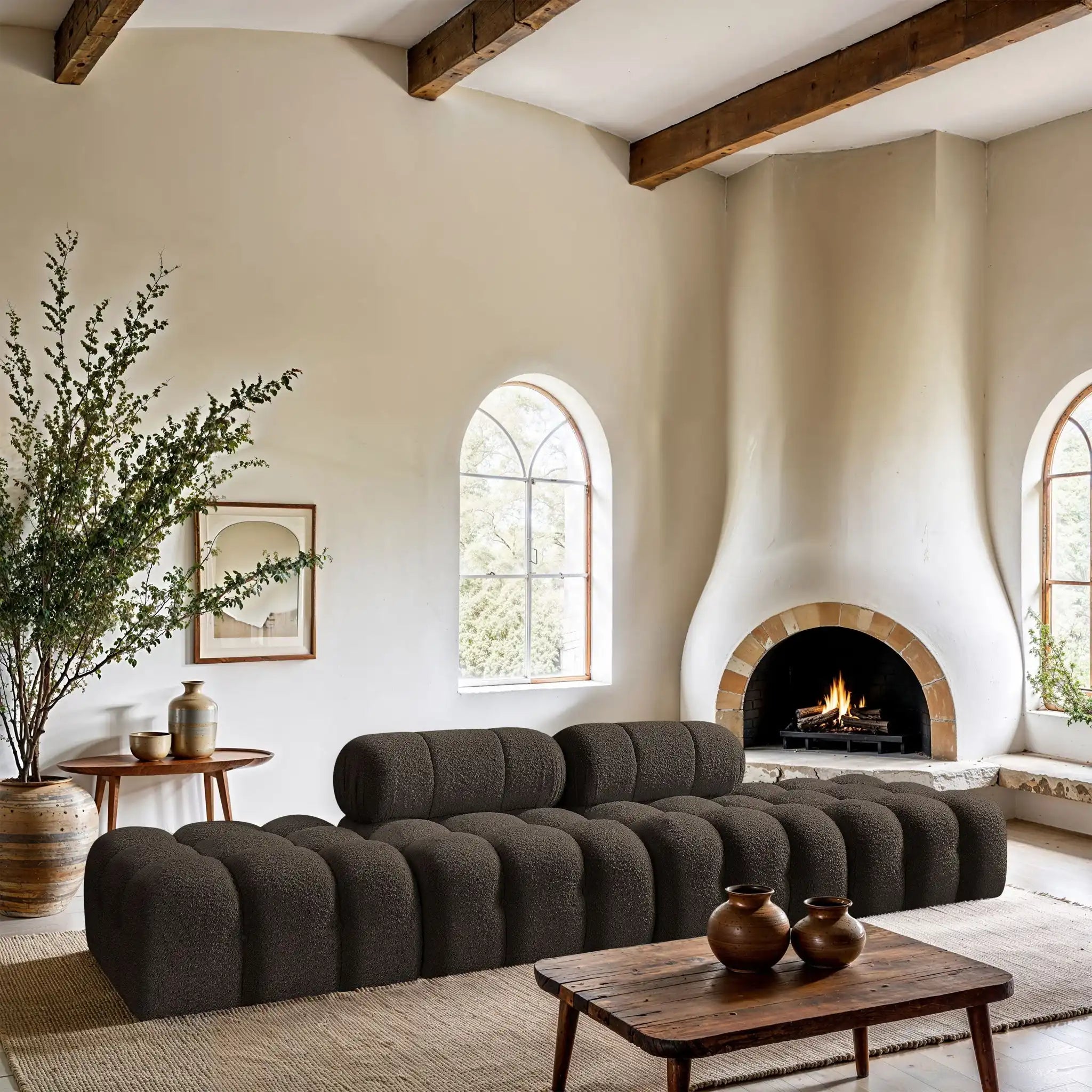 Ames - 4 Piece Boucle Upholstered Modular Sofa With 2 Backless Seats