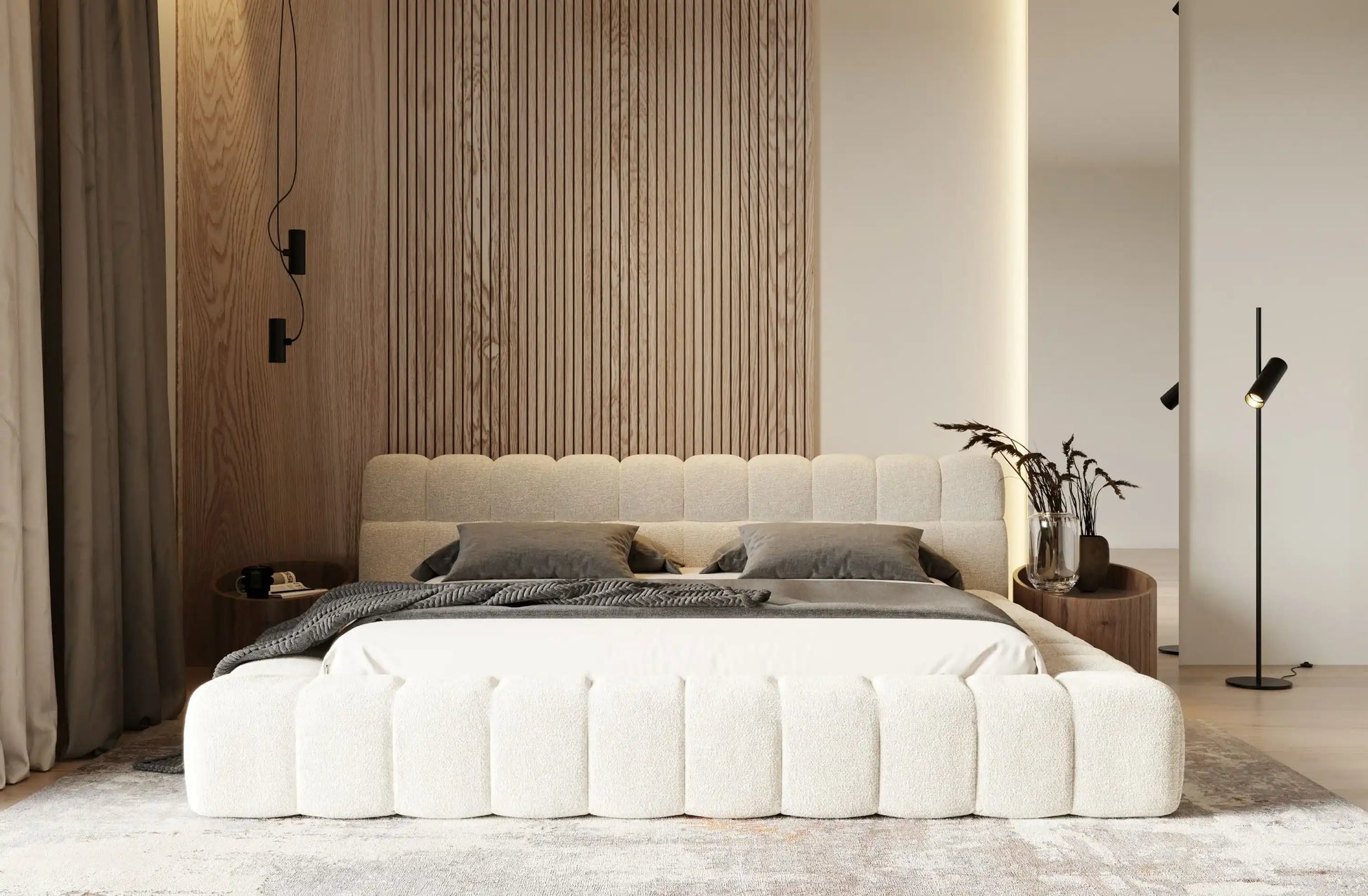 Divani Casa Tyree - Modern Tufted Off-White Fabric Bed King - Best Buy Furniture