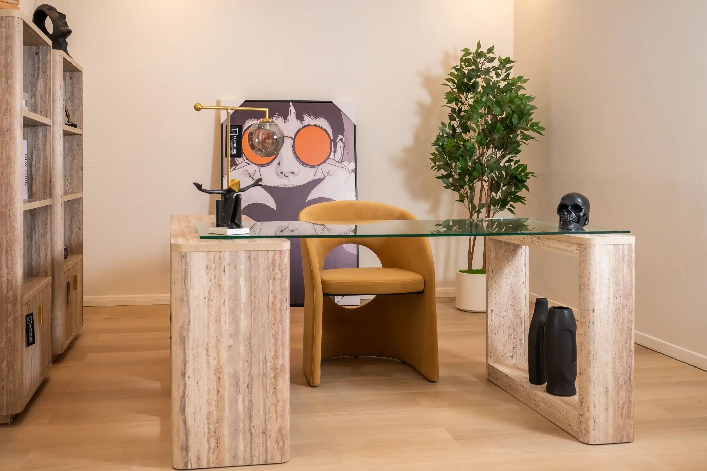Nova Domus Roma - Modern Glass + Faux Travertine Reversible Desk - Best Buy Furniture