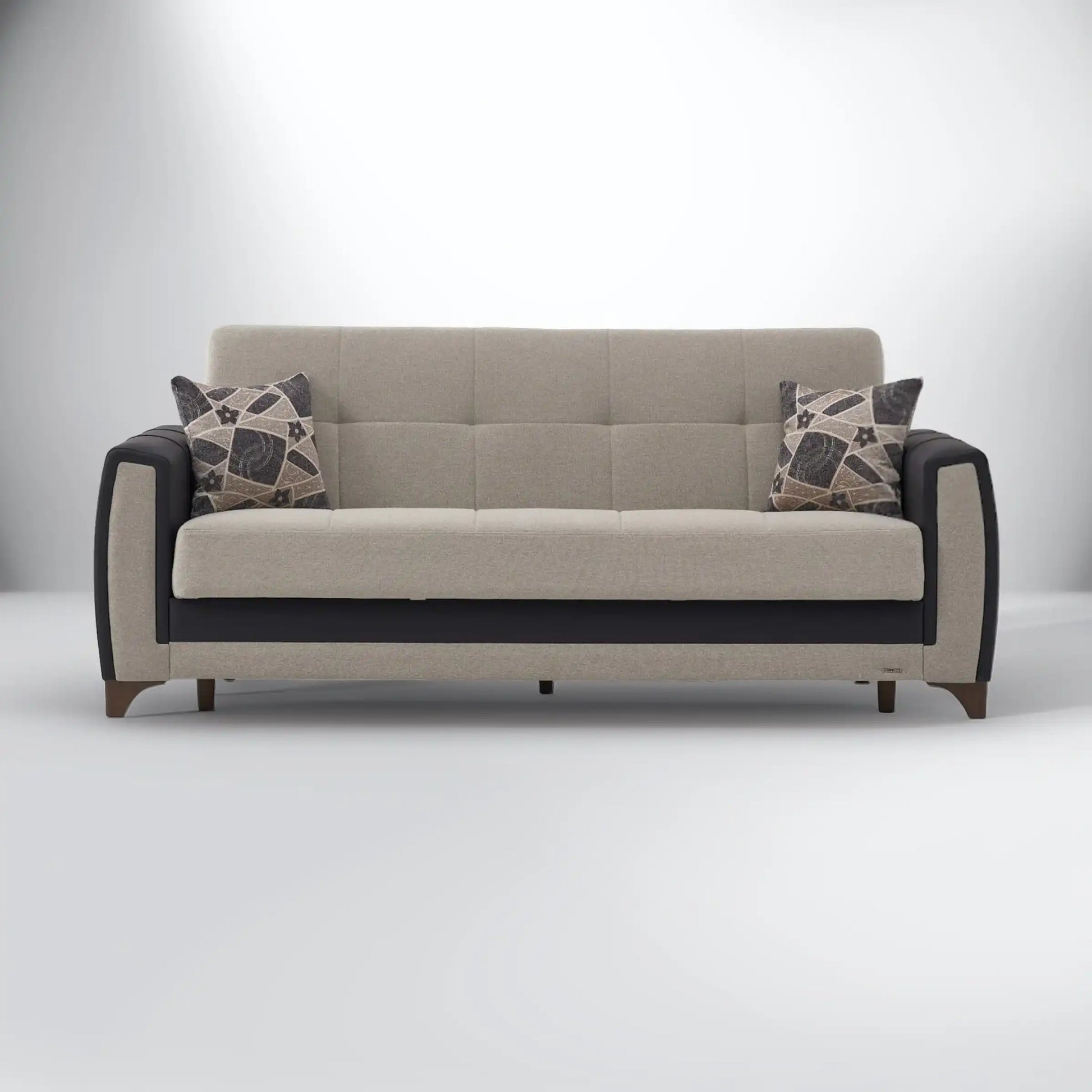 Dublin 93" Wide Sofa Bed with Storage – Two-Tone Black Leather & Beige Upholstery - Best Buy Furniture