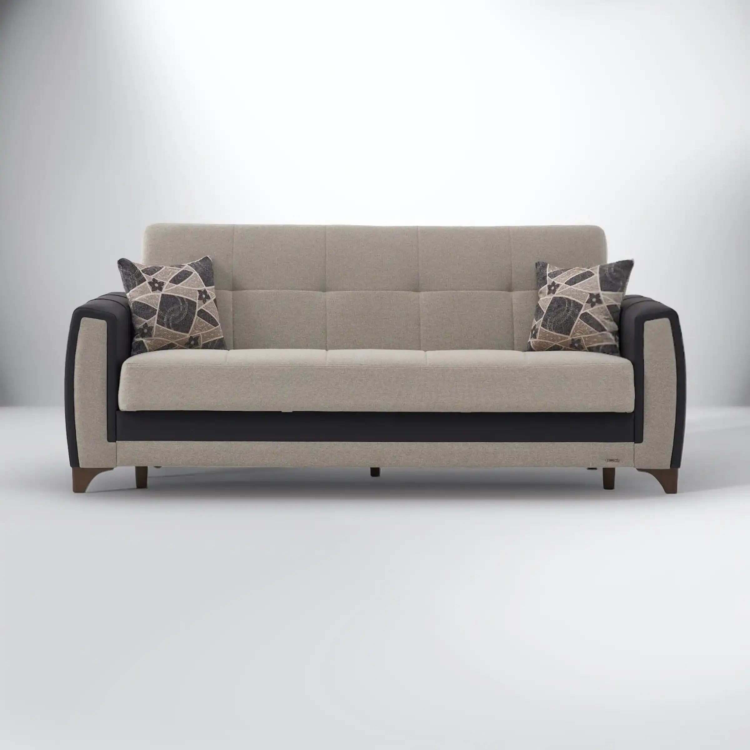 Dublin 93" Wide Sofa Bed with Storage – Two-Tone Black Leather & Beige Upholstery - Best Buy Furniture