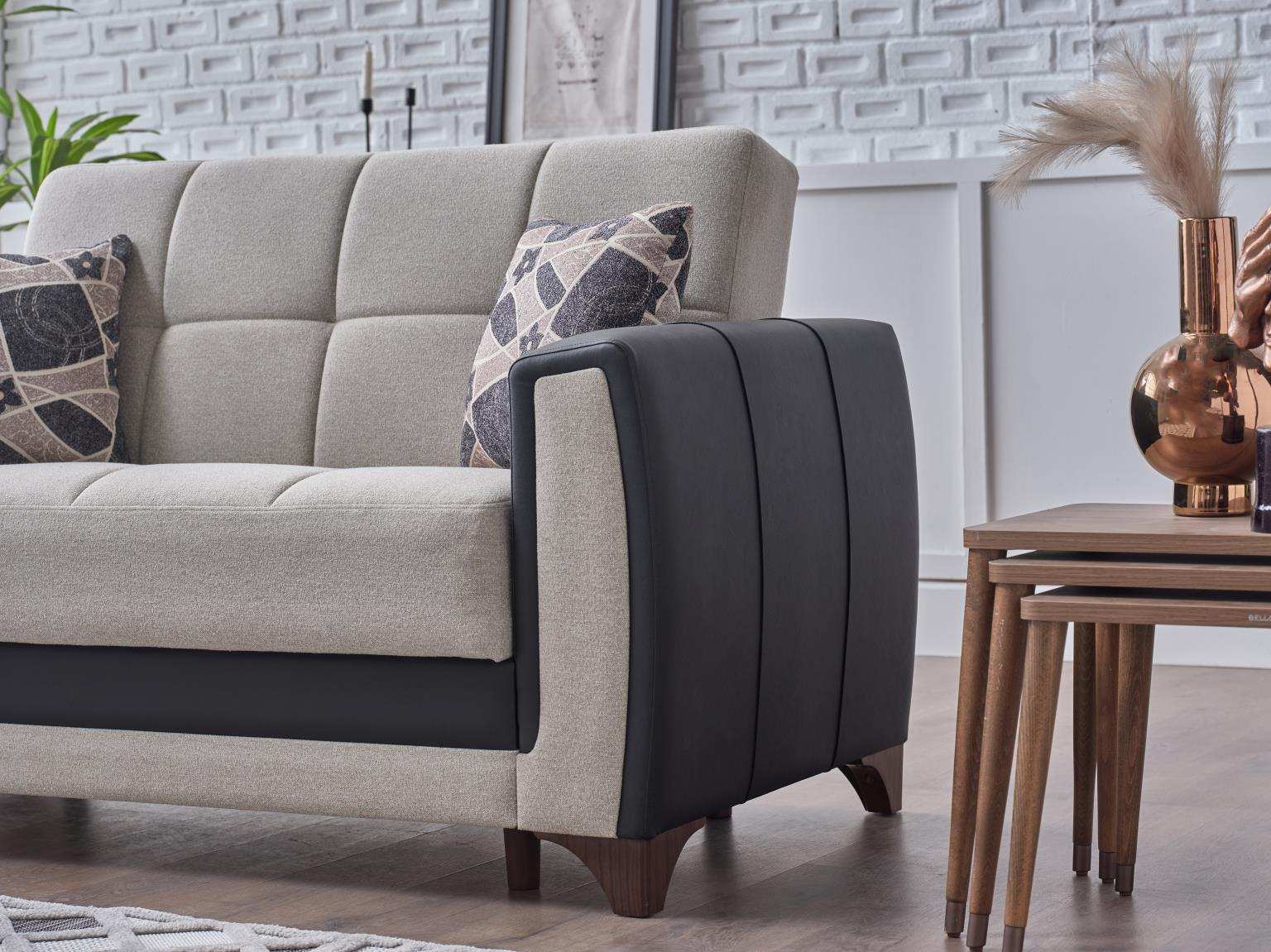 Dublin 93" Wide Sofa Bed with Storage – Two-Tone Black Leather & Beige Upholstery - Best Buy Furniture