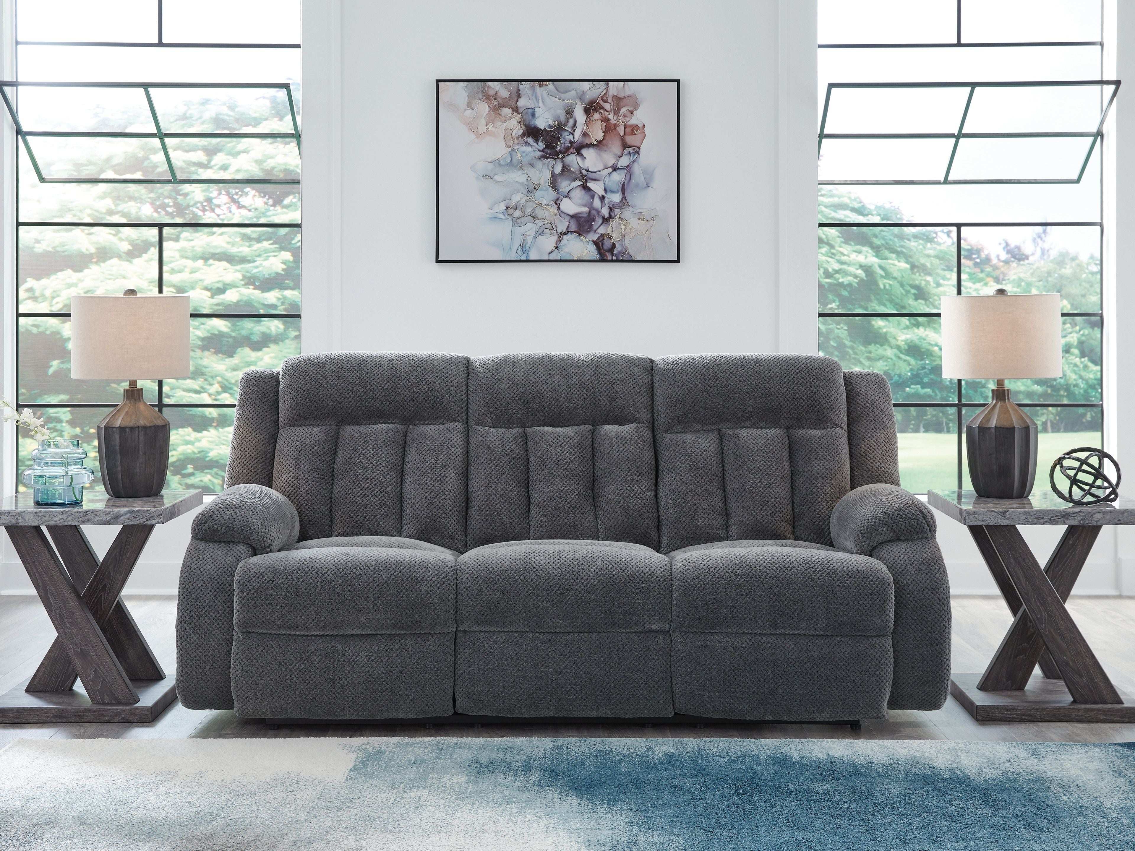 Observation - Reclining Power Sofa With Drop Down Table - Steel - Best Buy Furniture