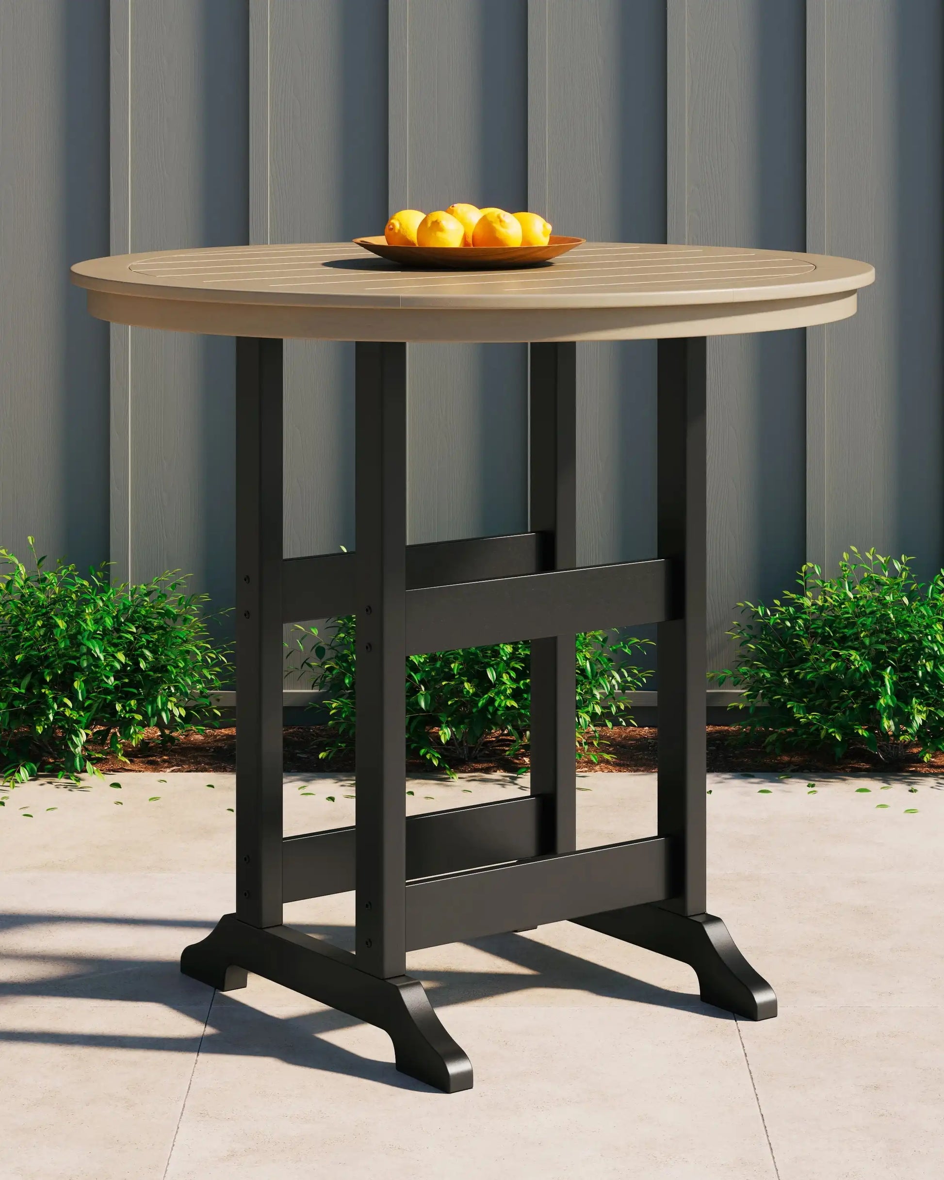 Fairen Trail - Round Bar Table w/Umb OPT - Black / Driftwood - Best Buy Furniture