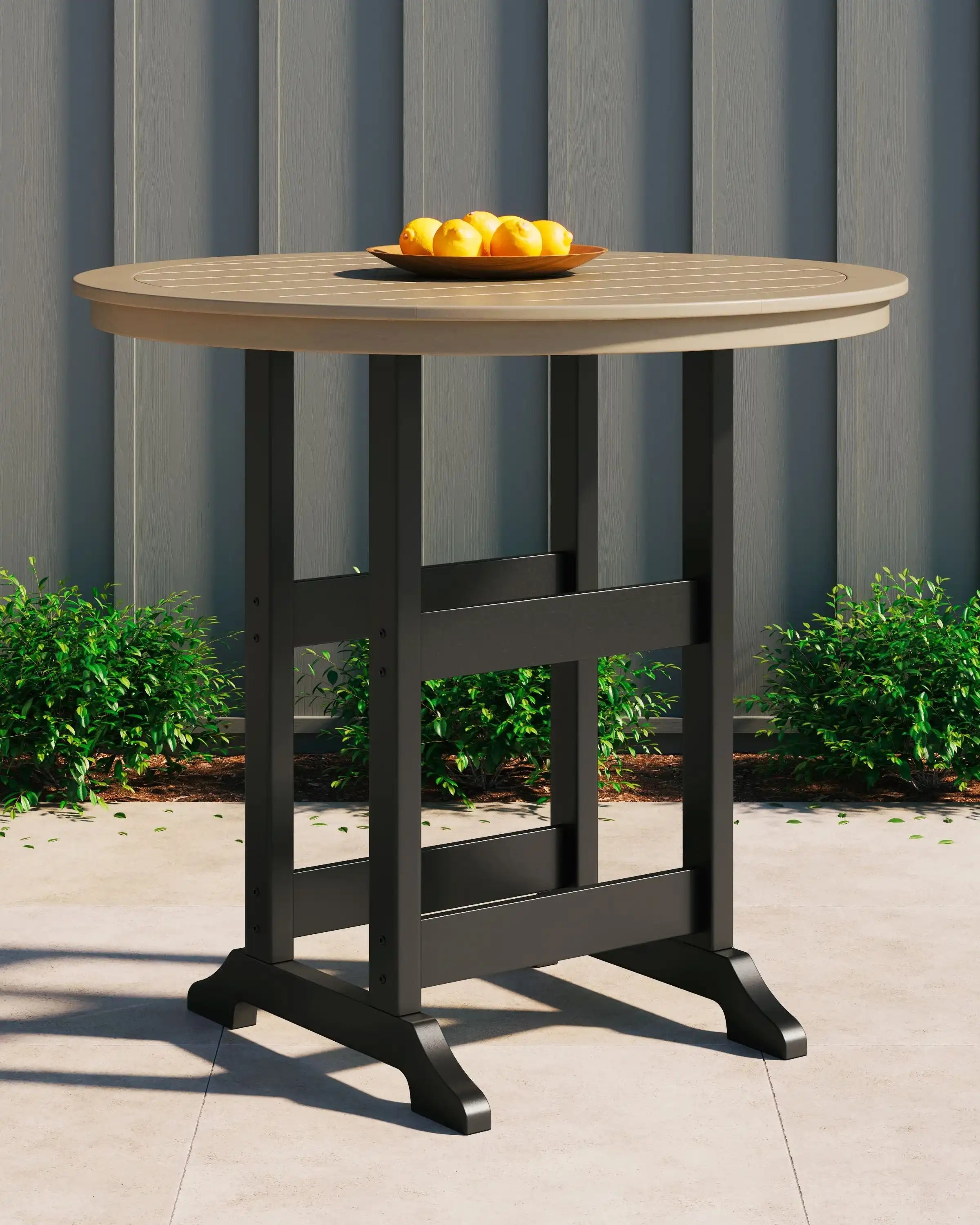 Fairen Trail - Round Bar Table w/Umb OPT - Black / Driftwood - Best Buy Furniture