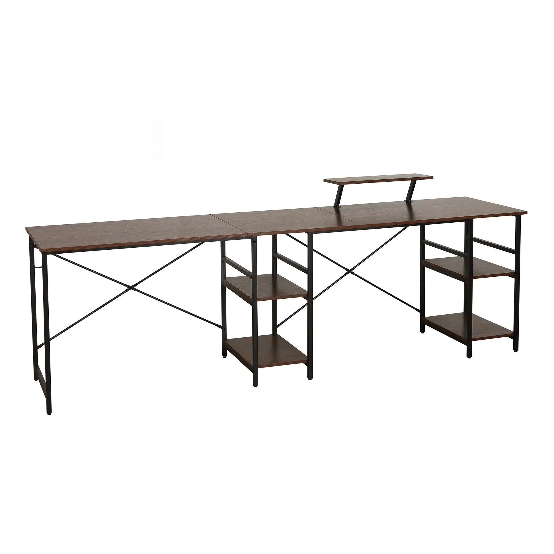Techni Mobili L-Shape Industrial Desk with storage shelves, Walnut - Best Buy Furniture
