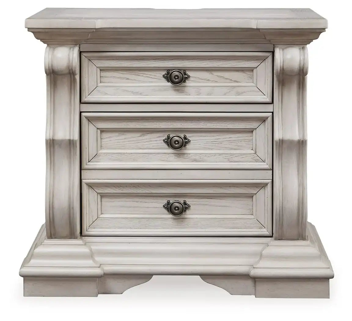 Bruchandi - Three Drawer Night Stand - Antique White - Best Buy Furniture