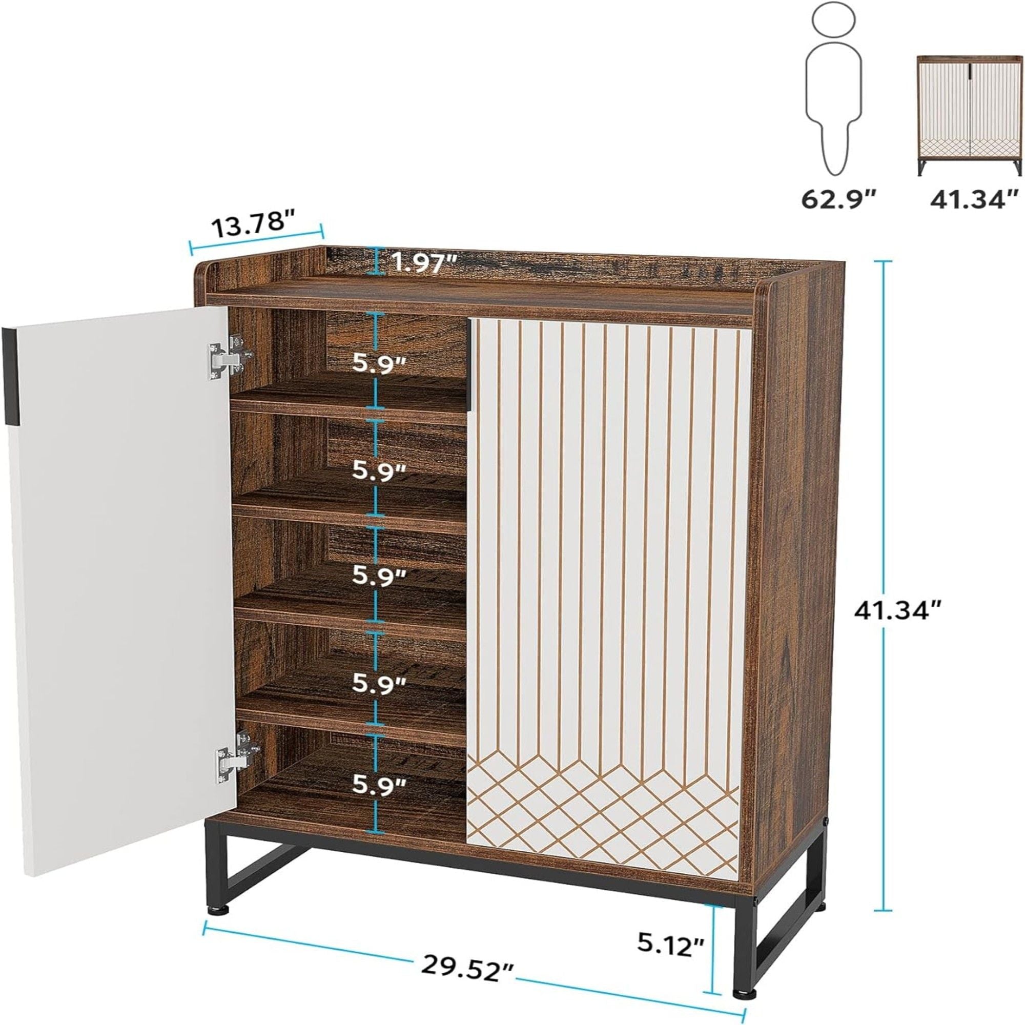5 Tier Shoe Cabinet With Doors, Compact Entryway Storage Organizer