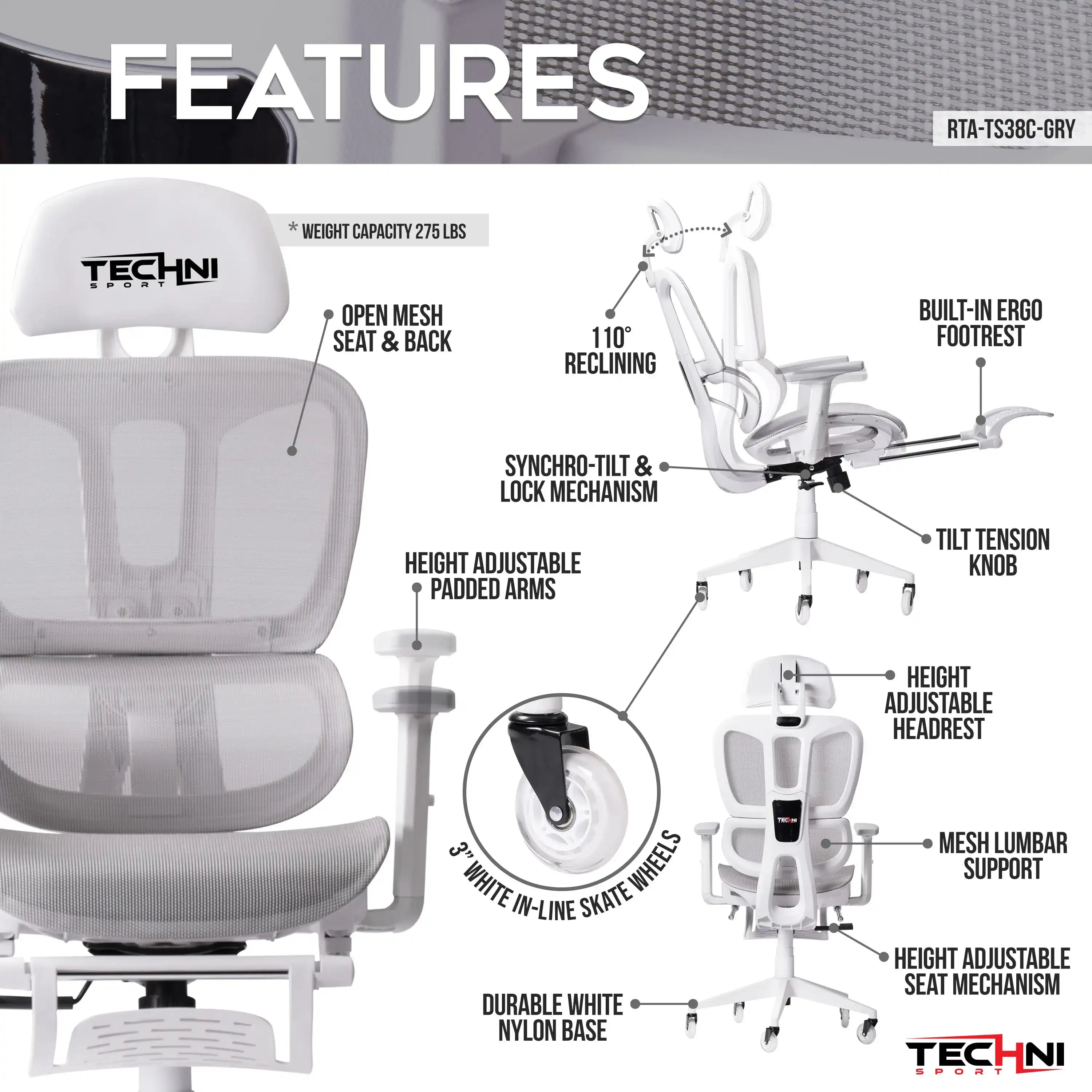 Techni Sport AIRFLEX2.0 White Mesh Gaming Chair - Best Buy Furniture