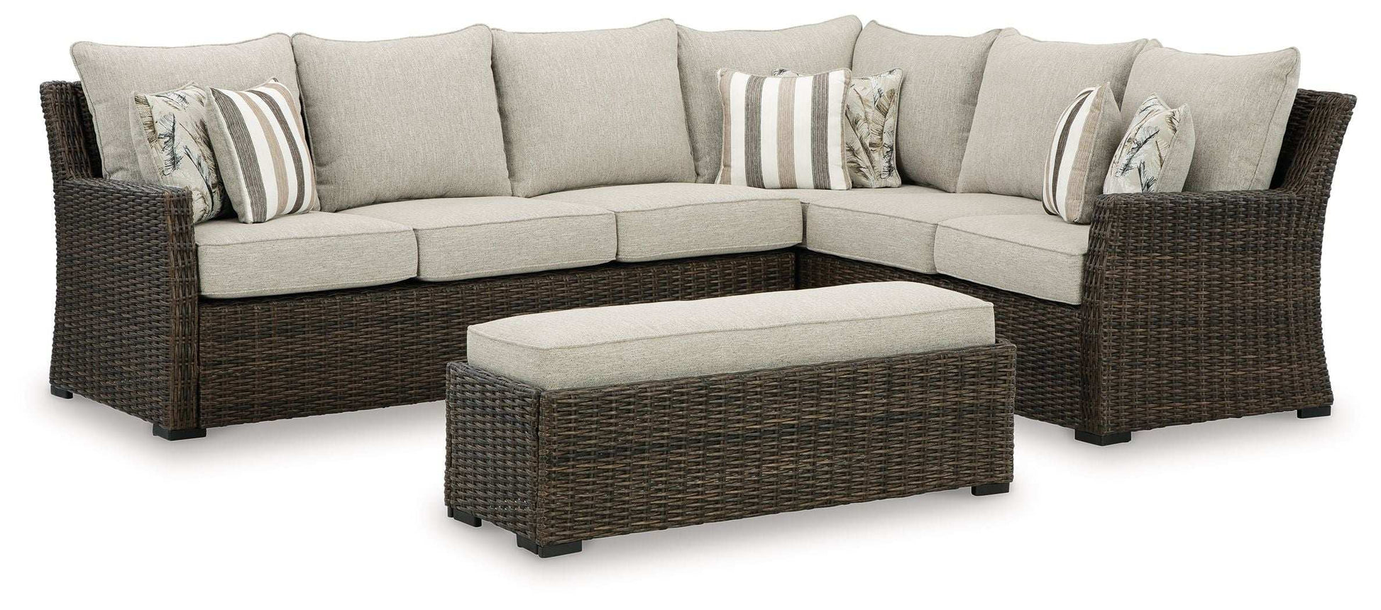 Brook Ranch - Sofa Sectional, Bench With Cushion (Set of 3) - Brown - Best Buy Furniture