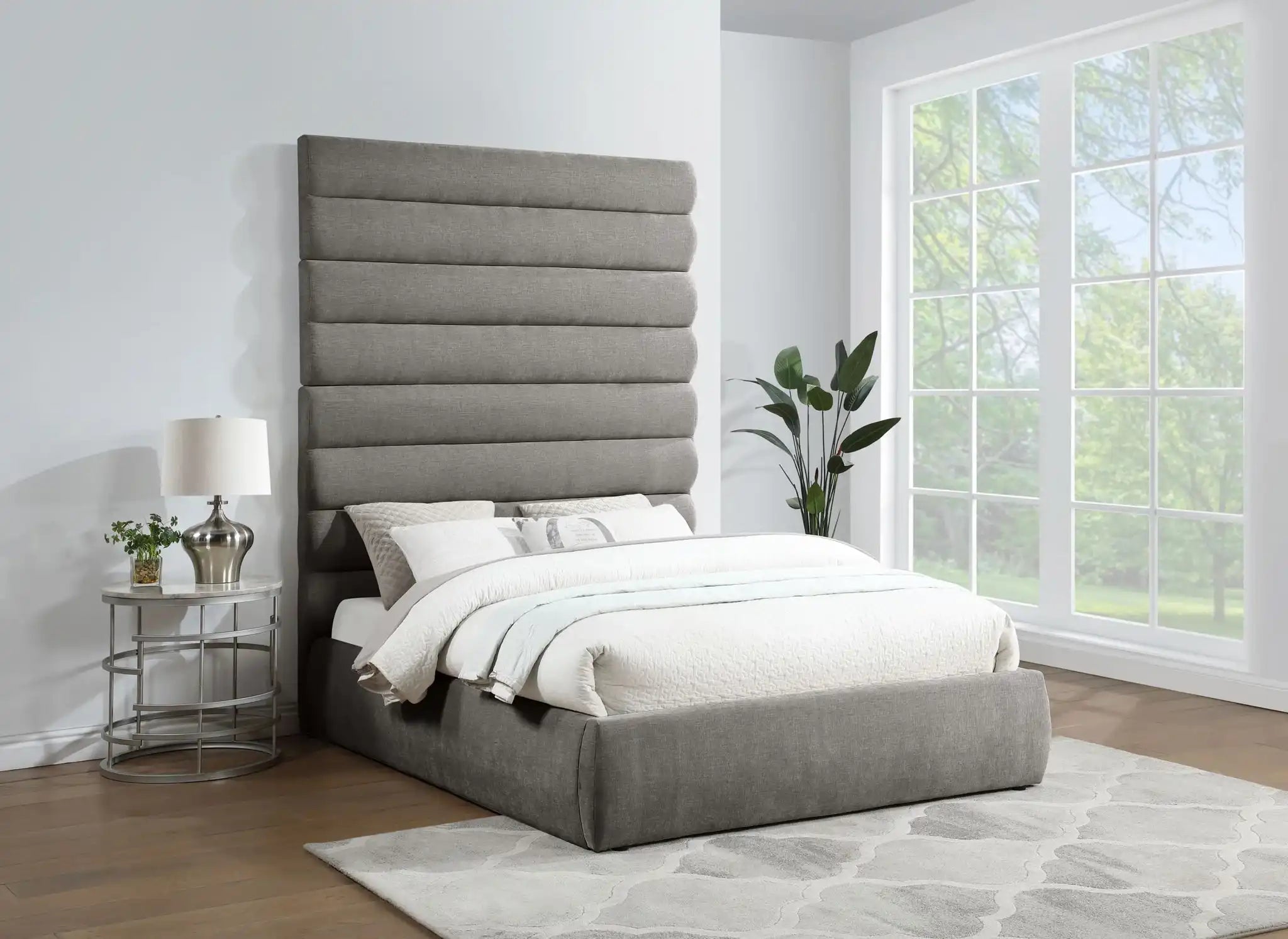 Adam - Chenille Fabric Bed With 89" Headboard