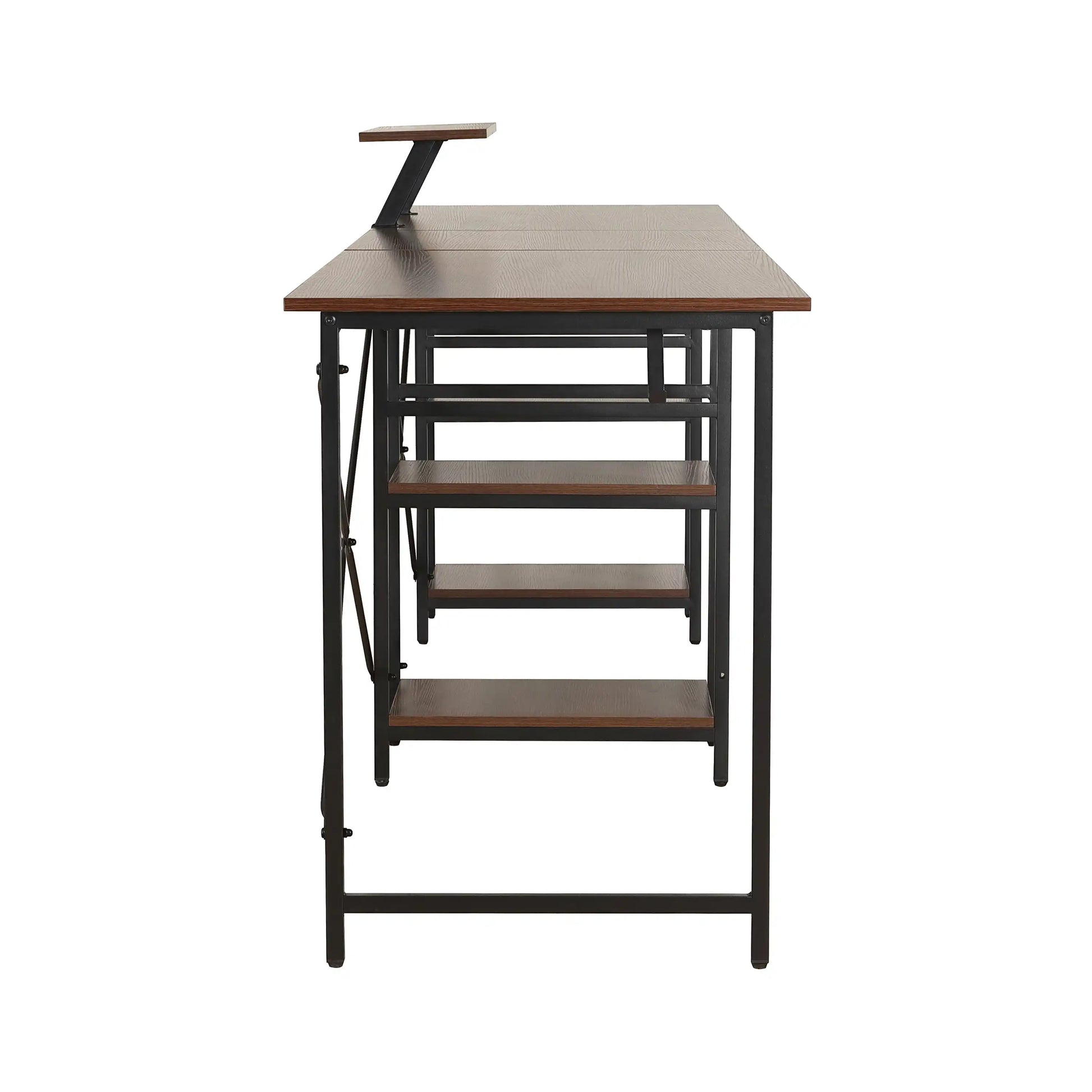 Techni Mobili L-Shape Industrial Desk with storage shelves, Walnut - Best Buy Furniture