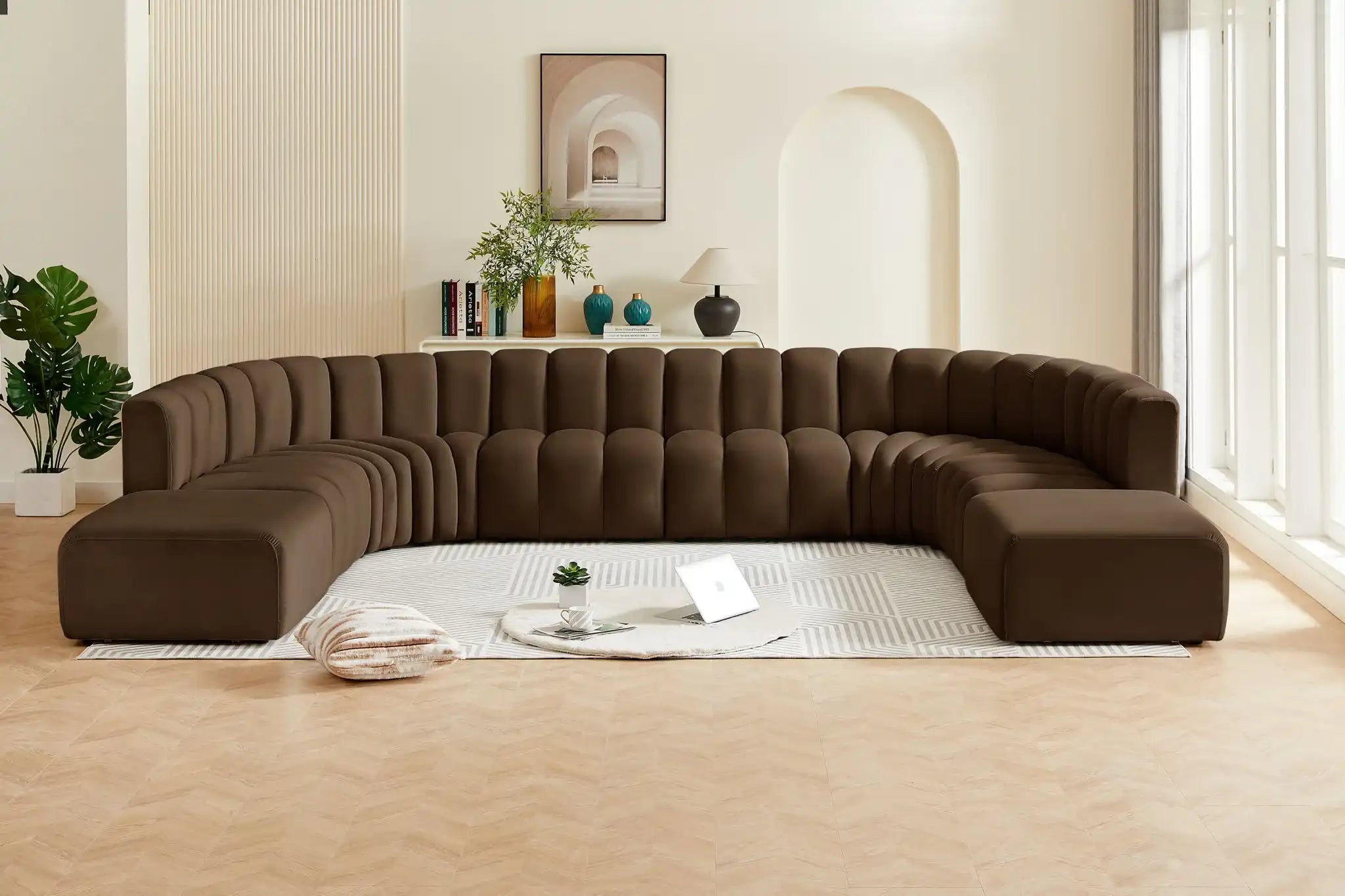 Arc - Velvet 10 Piece Modular Sofa - Brown