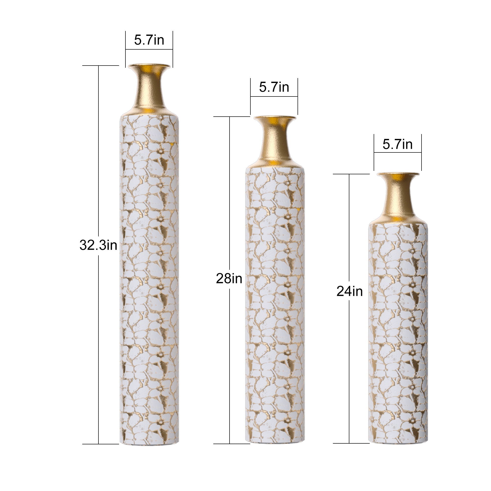 Floor Vases Large Vases Decorative High Vases (Set of 3) For Home Decor Vintage Large Vases Representing Twigs, Twigs Dried Flowers Living Room Antique Worn Vases - Antique White