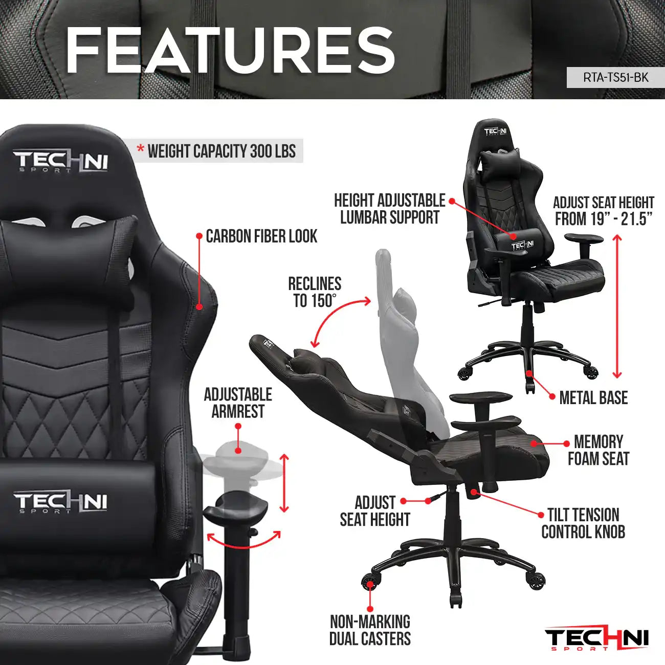 Techni Sport TS-5100 Ergonomic High Back Racer Style PC Gaming Chair, Black - Best Buy Furniture