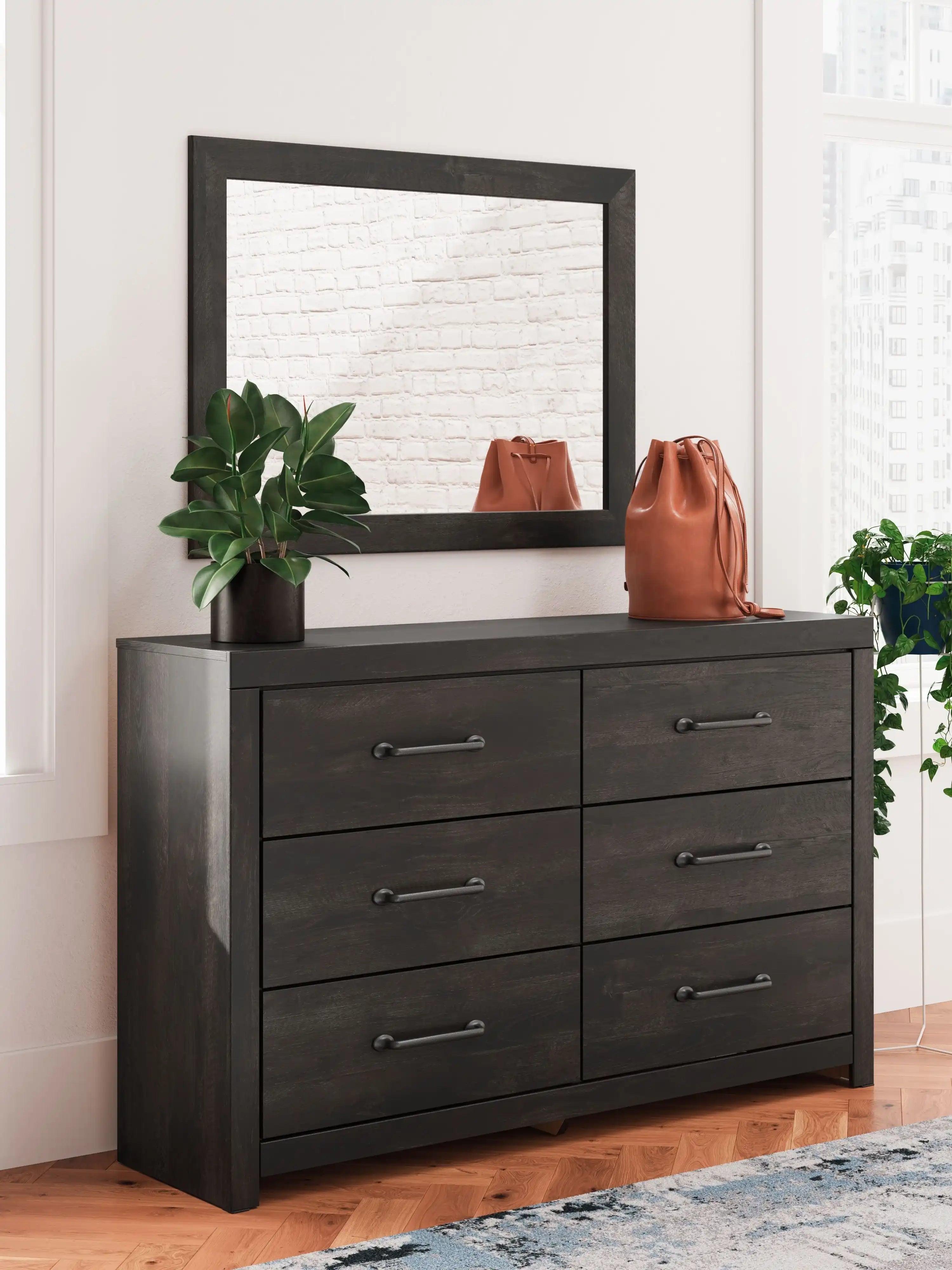 Hollivern - Dresser And Mirror - Dark Gray - Best Buy Furniture