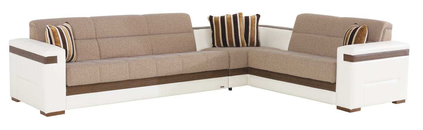 MOON 3-Piece Two-Tone Sleeper Sectional Sofa – 124” Wide, Reversible L-Shape, Beige and White, Modern Comfort & Versatility - Best Buy Furniture