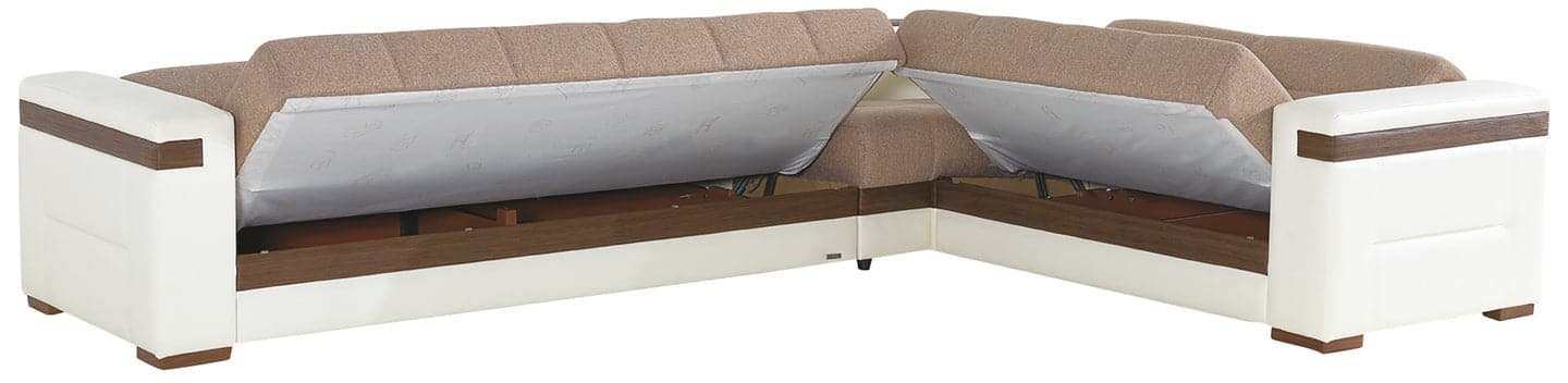MOON 3-Piece Two-Tone Sleeper Sectional Sofa – 124” Wide, Reversible L-Shape, Beige and White, Modern Comfort & Versatility - Best Buy Furniture