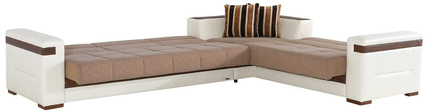MOON 3-Piece Two-Tone Sleeper Sectional Sofa – 124” Wide, Reversible L-Shape, Beige and White, Modern Comfort & Versatility - Best Buy Furniture