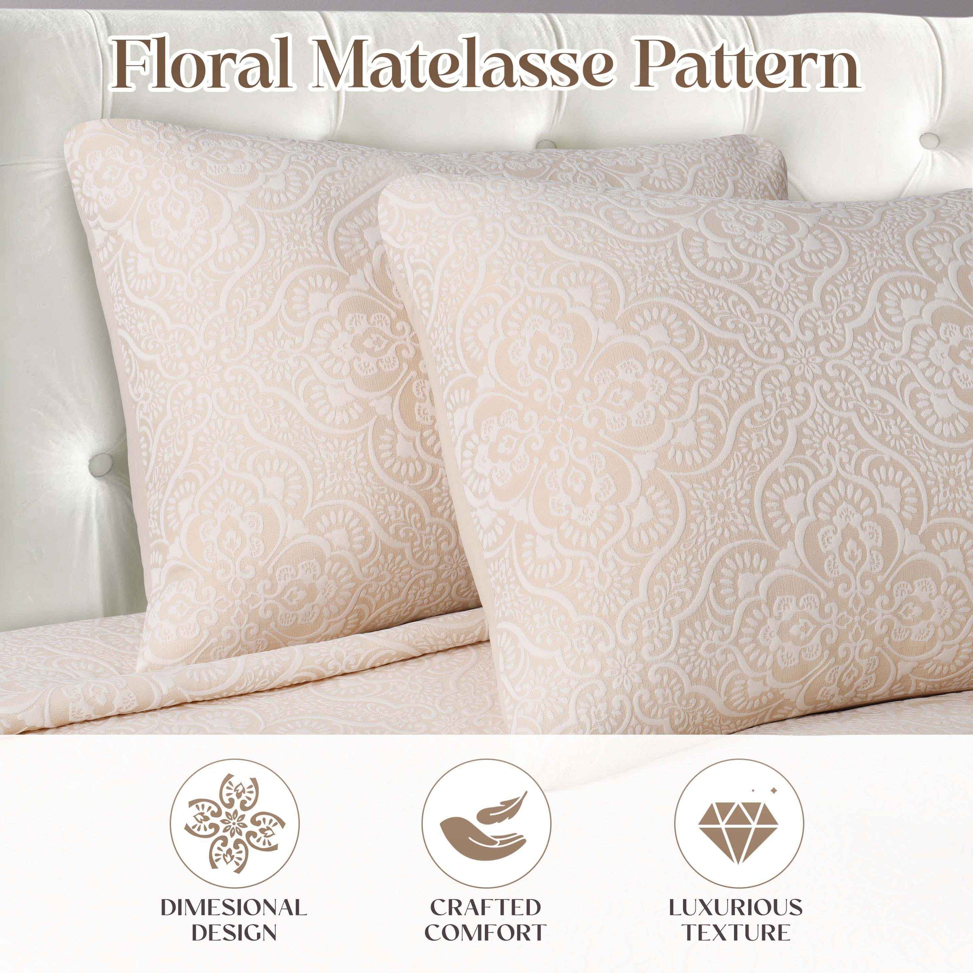 Enzy Medium Weight Floral Matelasse 3 Piece Bedspread Pillow Sham Set - Bedspread by Superior Brand