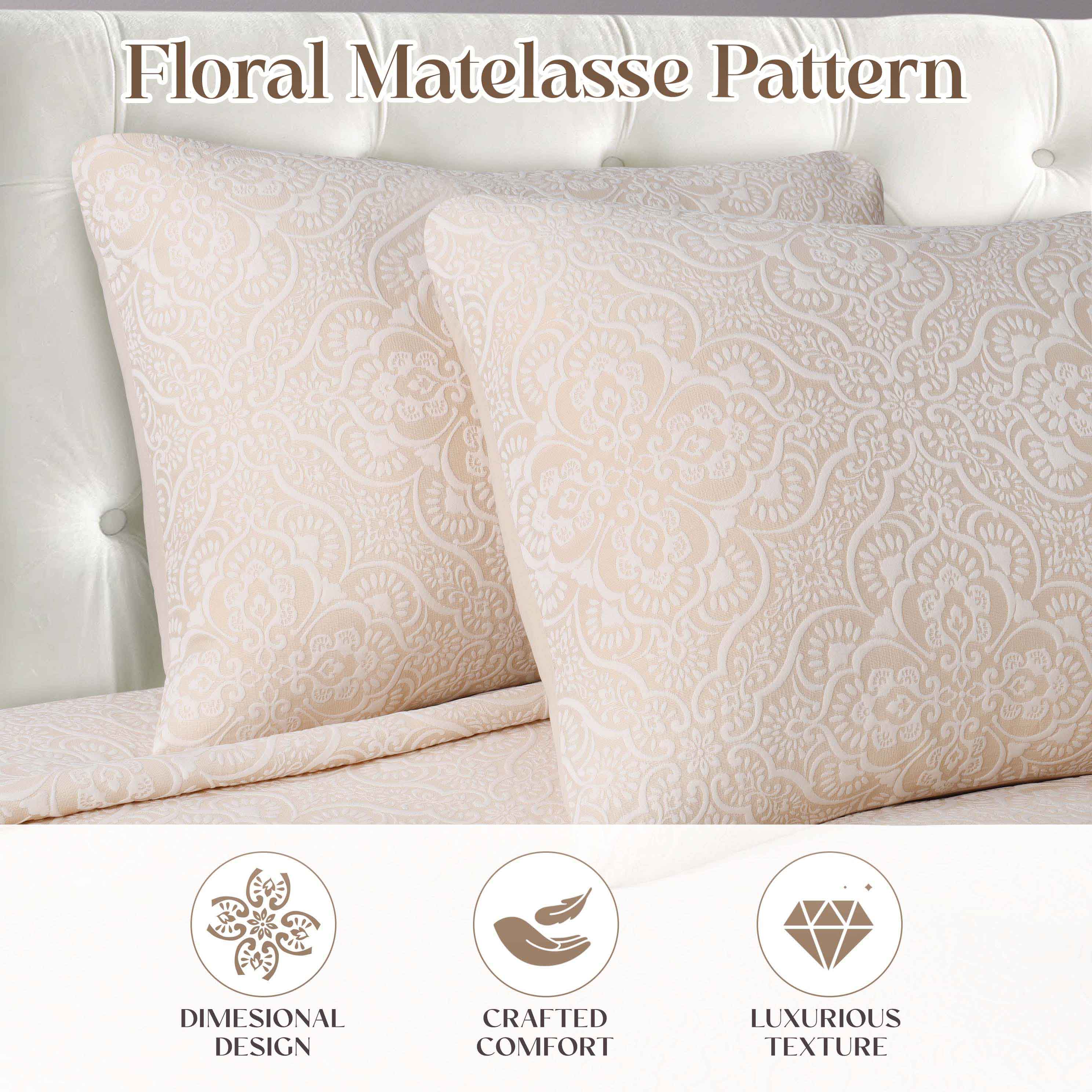 Enzy Medium Weight Floral Matelasse 3 Piece Bedspread Pillow Sham Set - Bedspread by Superior Brand