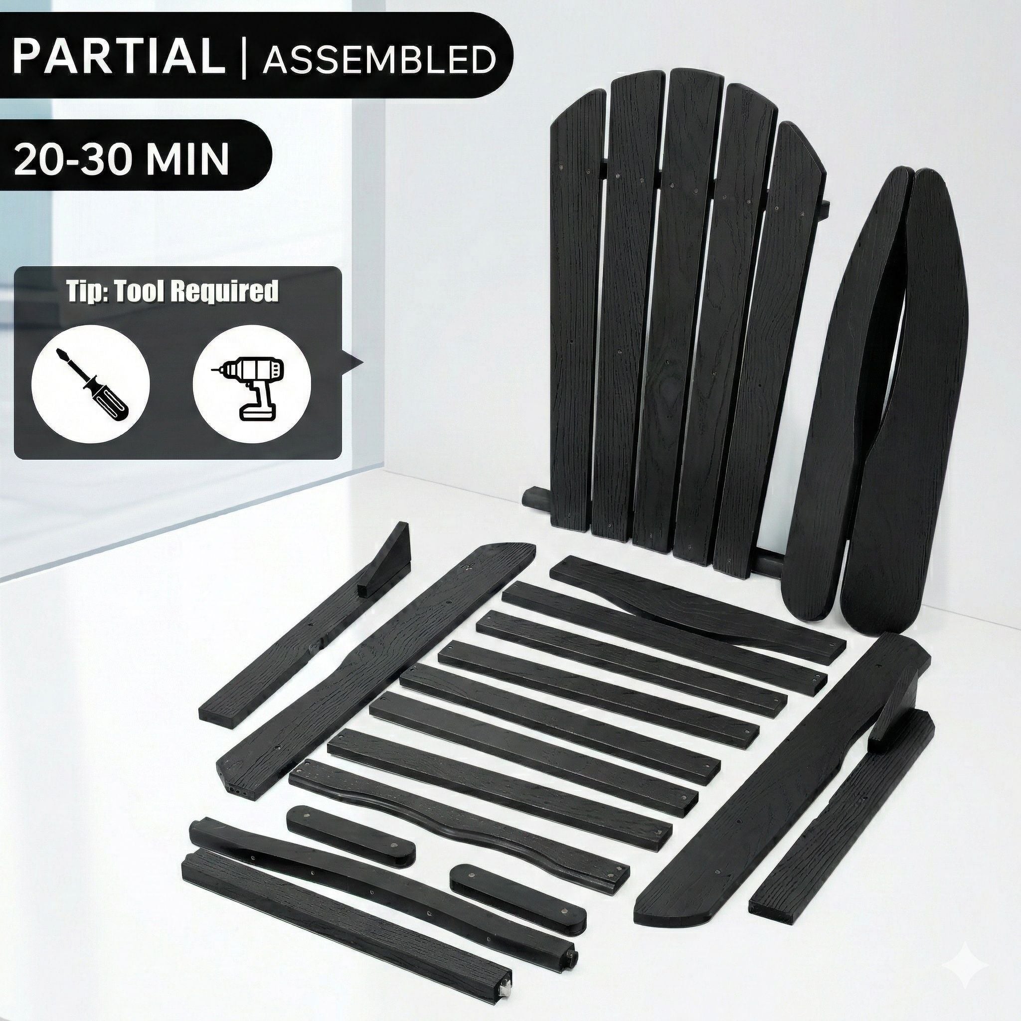 Folding Adirondack Lounge Chair With Embossed Grain Texture