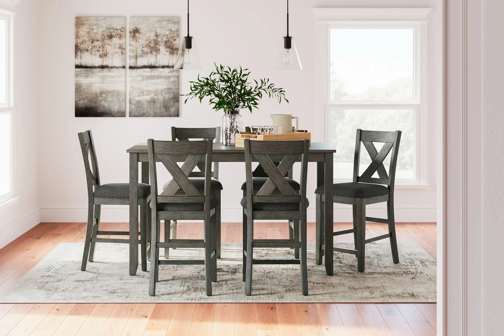 Caitbrook - Rect Drm Counter Table Set (Set of 7) - Gray - Best Buy Furniture