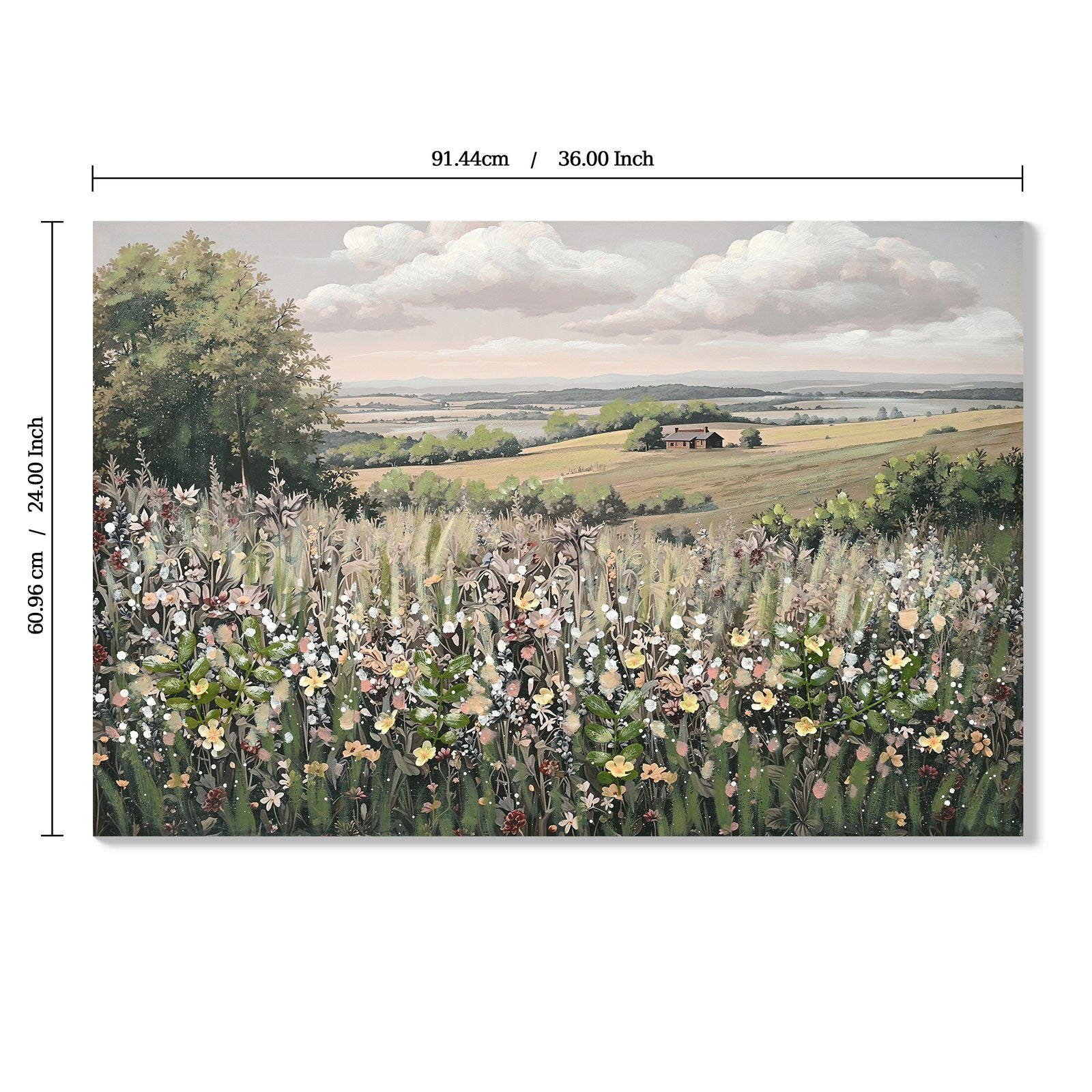 Framed Canvas Wall Art Vintage Decor, Landscape Wall Art - Green / Ivory